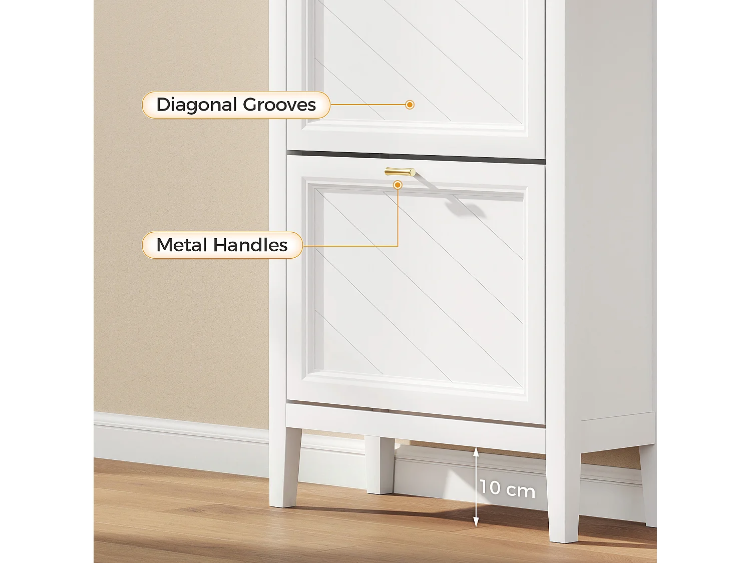 HOMCOM Shoe Cabinet with 3 Flip Drawers, Narrow Shoe Storage Cabinet, White