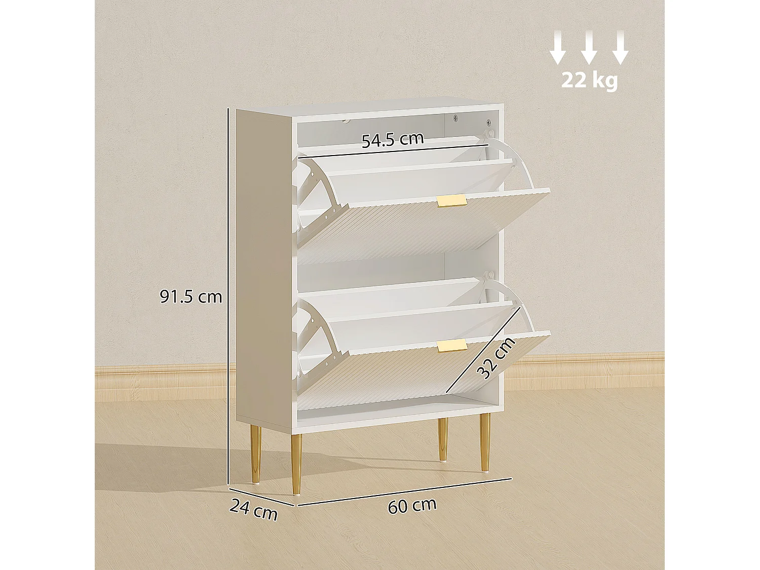 HOMCOM Slim Shoe Storage Cabinet with 2 Flip Drawers for Hallway, White
