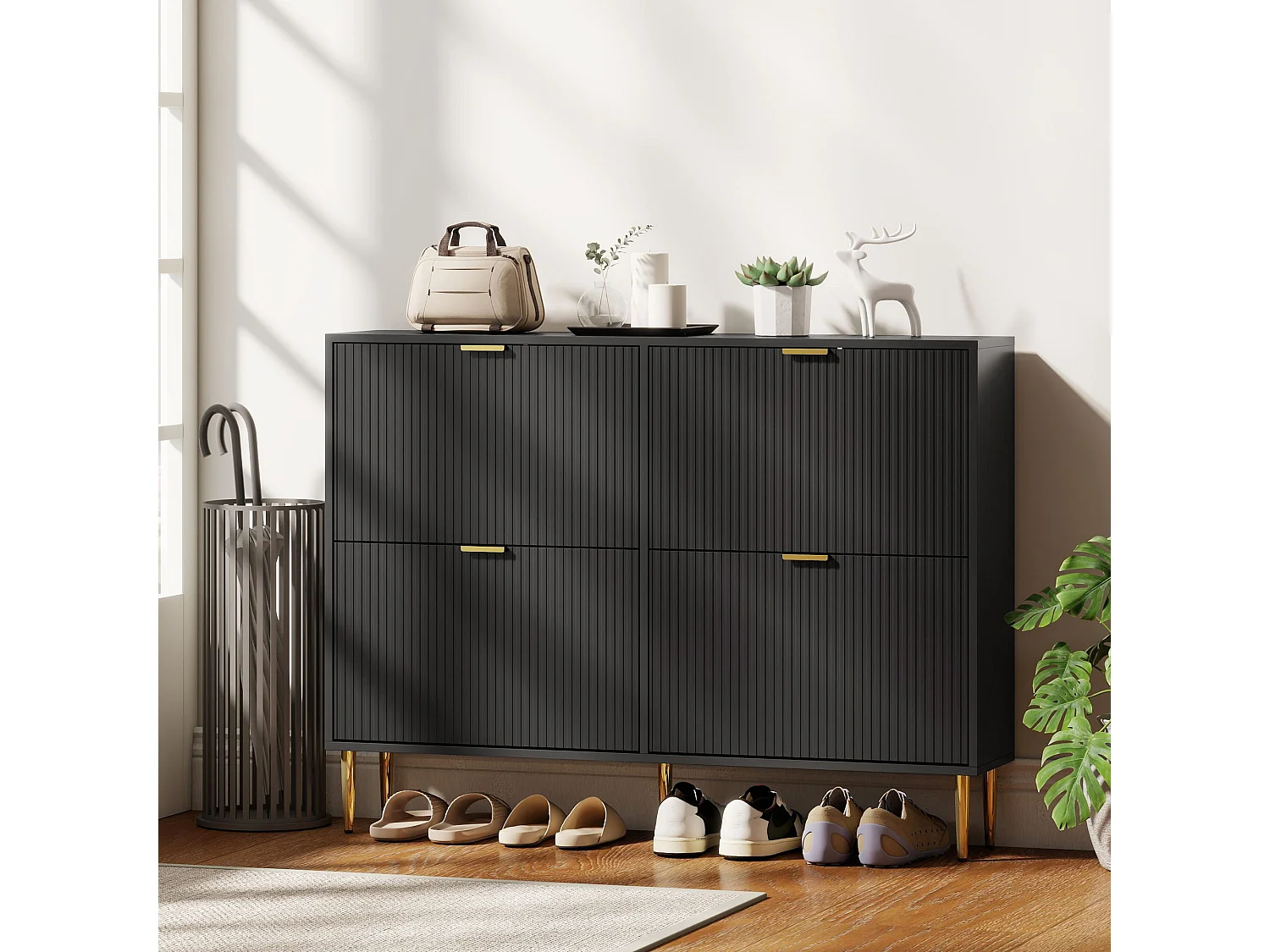 HOMCOM Slim Shoe Storage Cabinet with 4 Flip Drawers for Hallway, Black