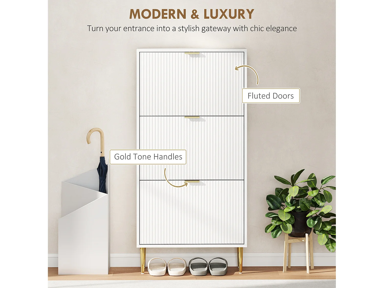 HOMCOM Slim Shoe Storage Cabinet with 3 Flip Drawers for Hallway, White