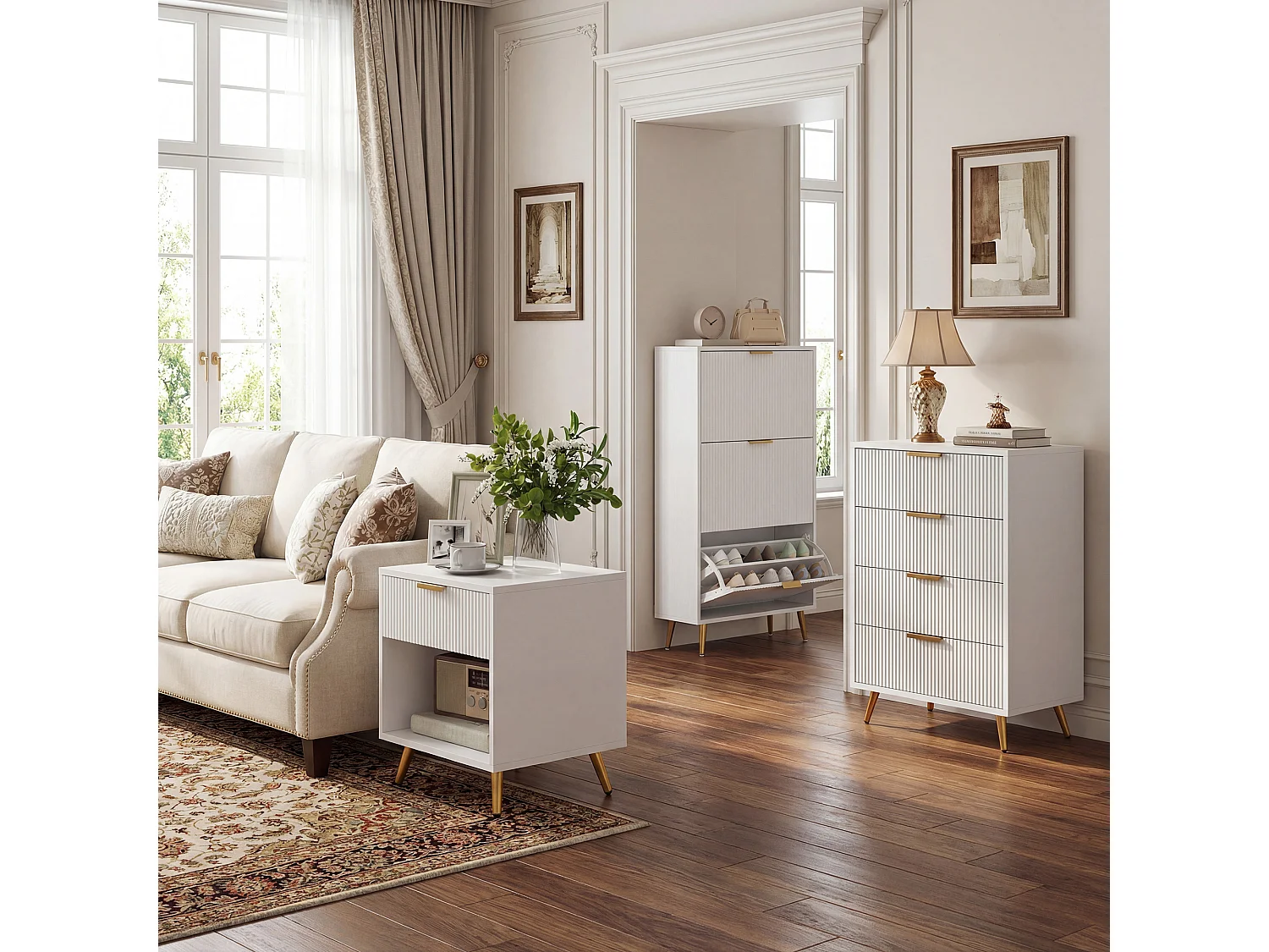 HOMCOM Slim Shoe Storage Cabinet with 3 Flip Drawers for Hallway, White