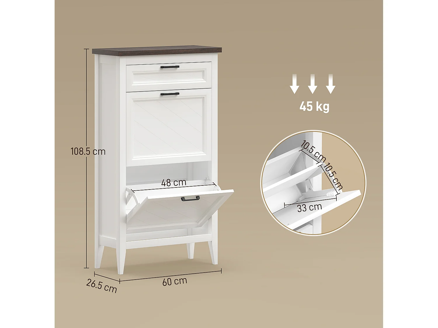 HOMCOM Shoe Cabinet with 2 Flip Drawers, Narrow Shoe Storage Cabinet, White