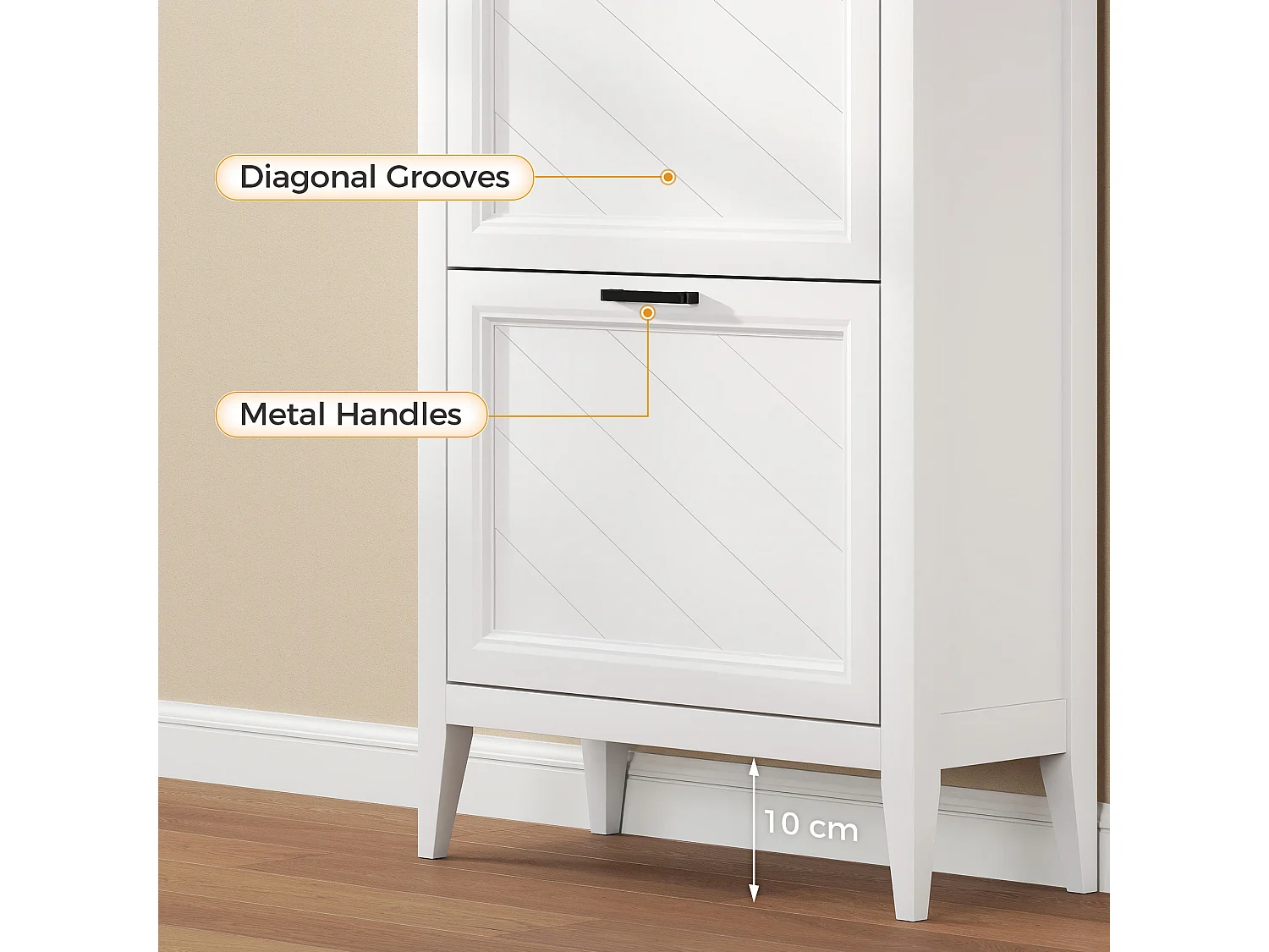 HOMCOM Shoe Cabinet with 2 Flip Drawers, Narrow Shoe Storage Cabinet, White
