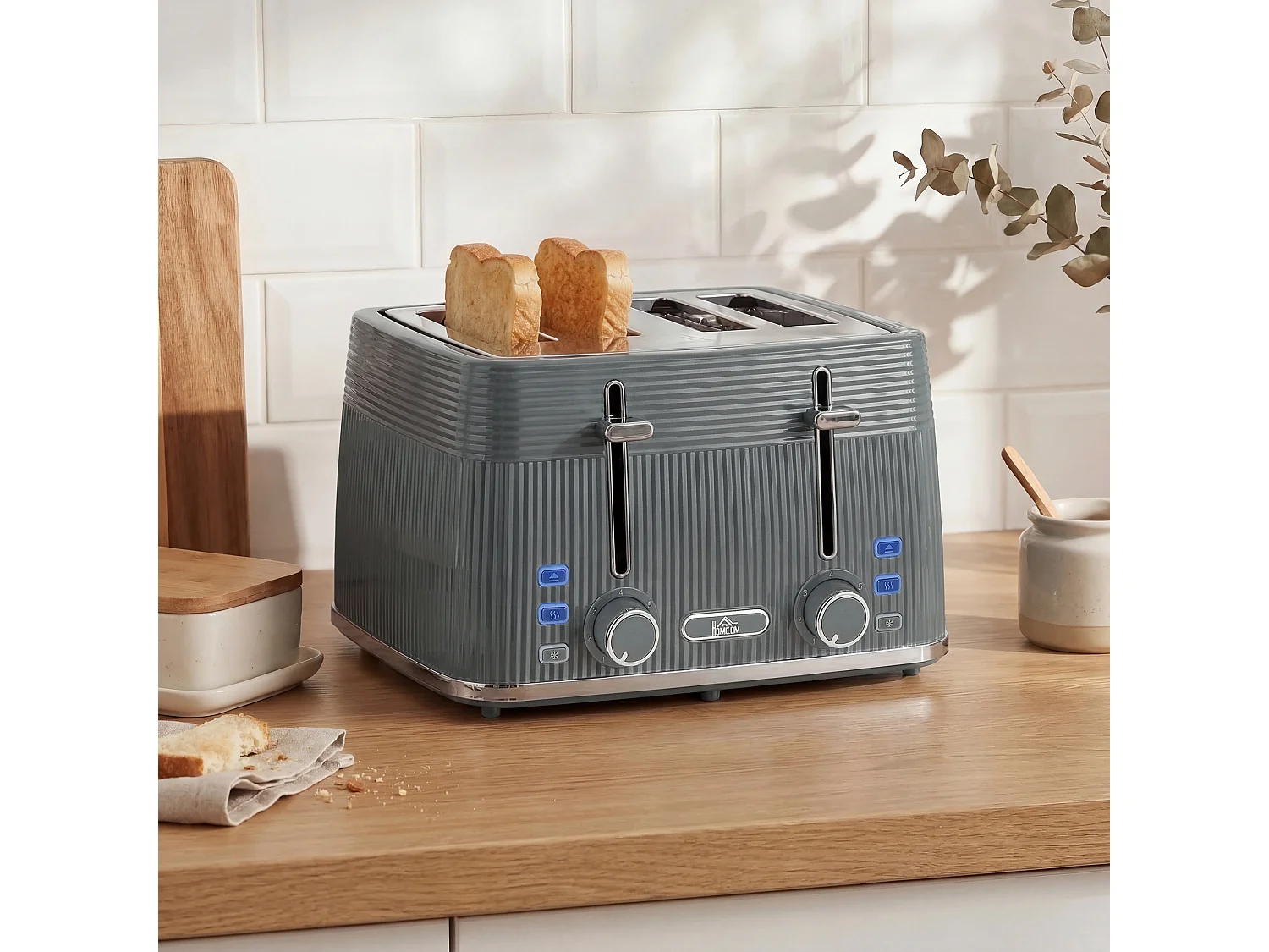 HOMCOM 4 Slice Electric Toaster with 7 Browning Levels, 1860W, Grey