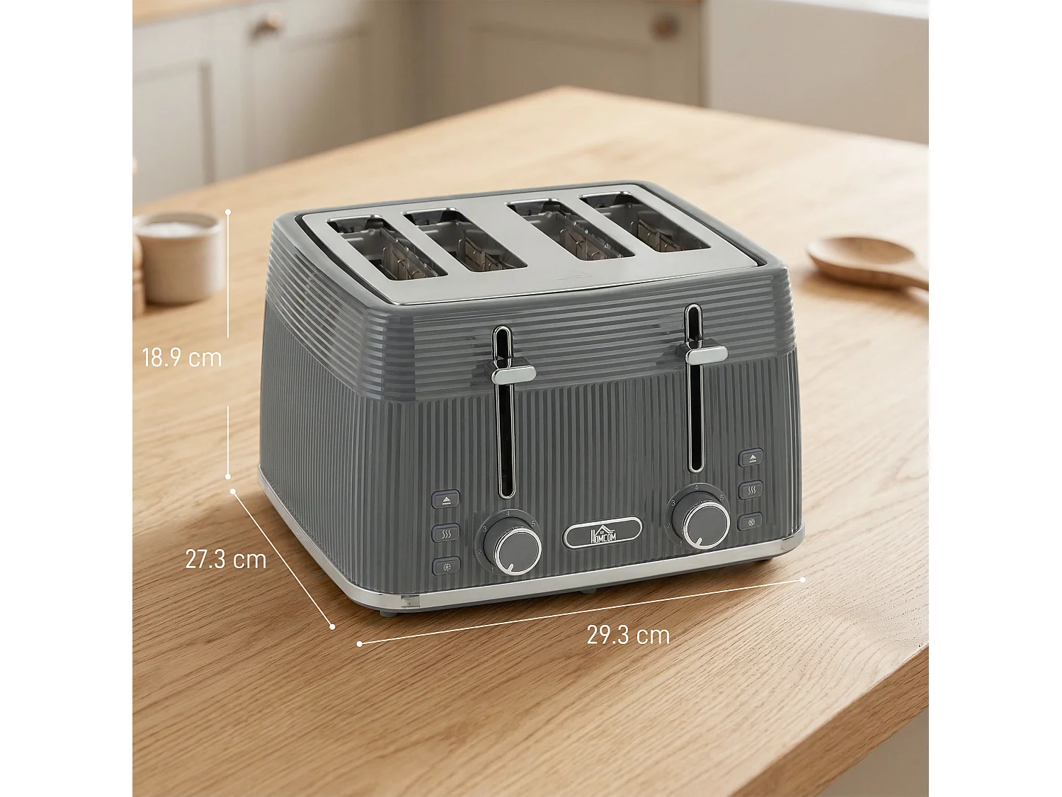 HOMCOM 4 Slice Electric Toaster with 7 Browning Levels, 1860W, Grey