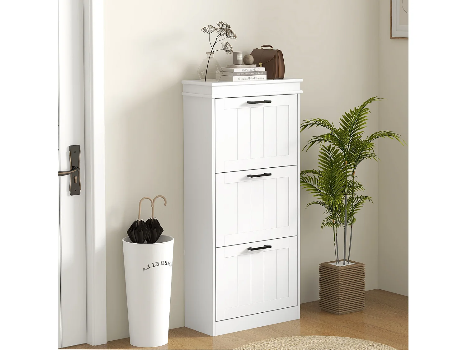 HOMCOM Slim Shoe Storage Cabinet with 3 Flip Drawers for Entryway, White