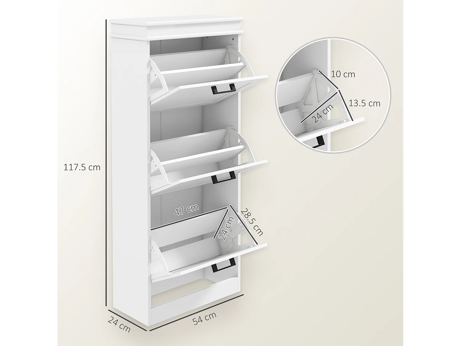 HOMCOM Slim Shoe Storage Cabinet with 3 Flip Drawers for Entryway, White