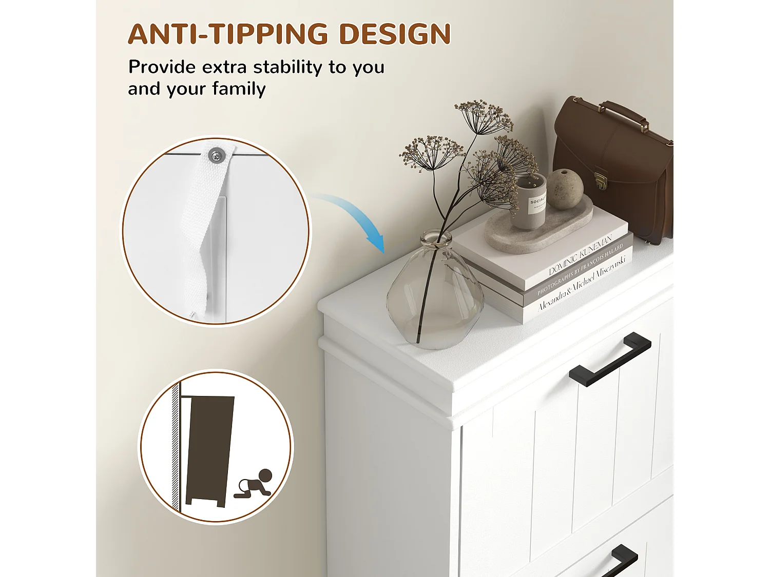HOMCOM Slim Shoe Storage Cabinet with 3 Flip Drawers for Entryway, White