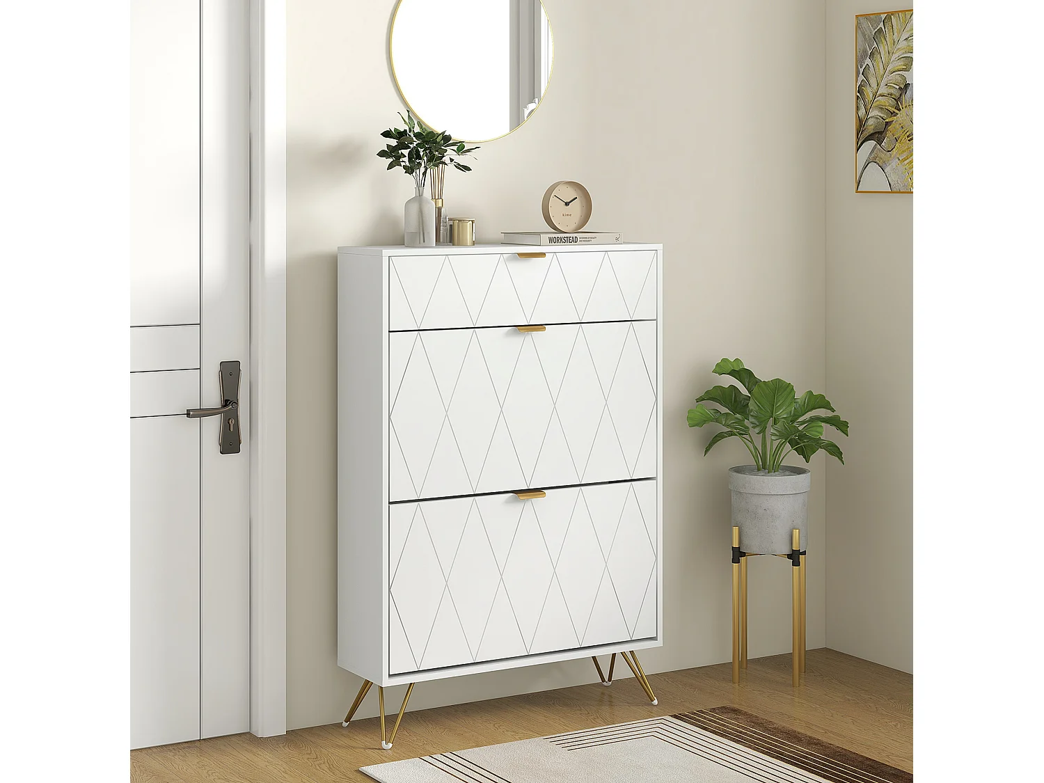 HOMCOM Slim Shoe Storage Cabinet with Flip Drawers for Entryway, Hallway, White