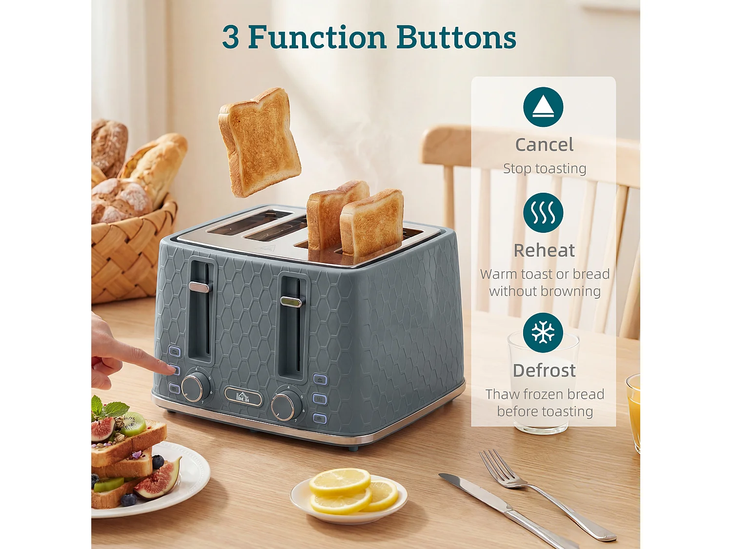 HOMCOM Kettle and Toaster Set with Strix Thermostat, Crumb Tray, Grey