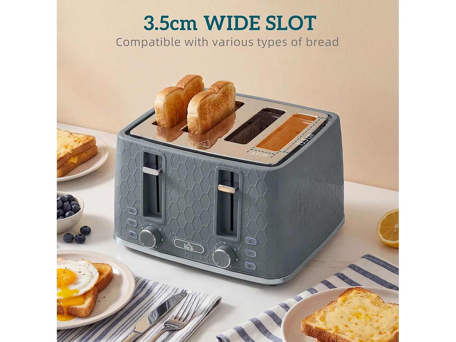 HOMCOM Kettle and Toaster Set with Strix Thermostat, Crumb Tray, Grey