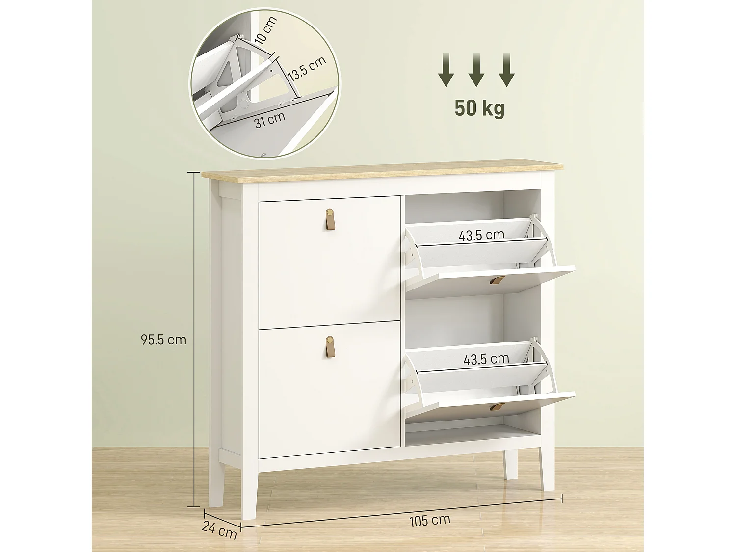 HOMCOM 4 Drawer Shoe Cabinet with Flip Doors for Hallway, Entryway, White