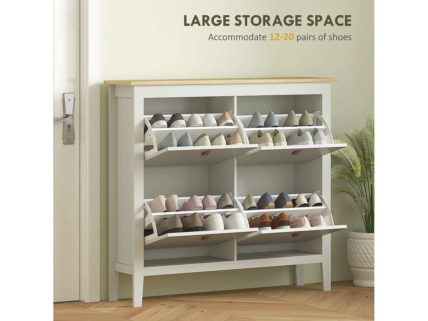 HOMCOM 4 Drawer Shoe Cabinet with Flip Doors for Hallway, Entryway, White
