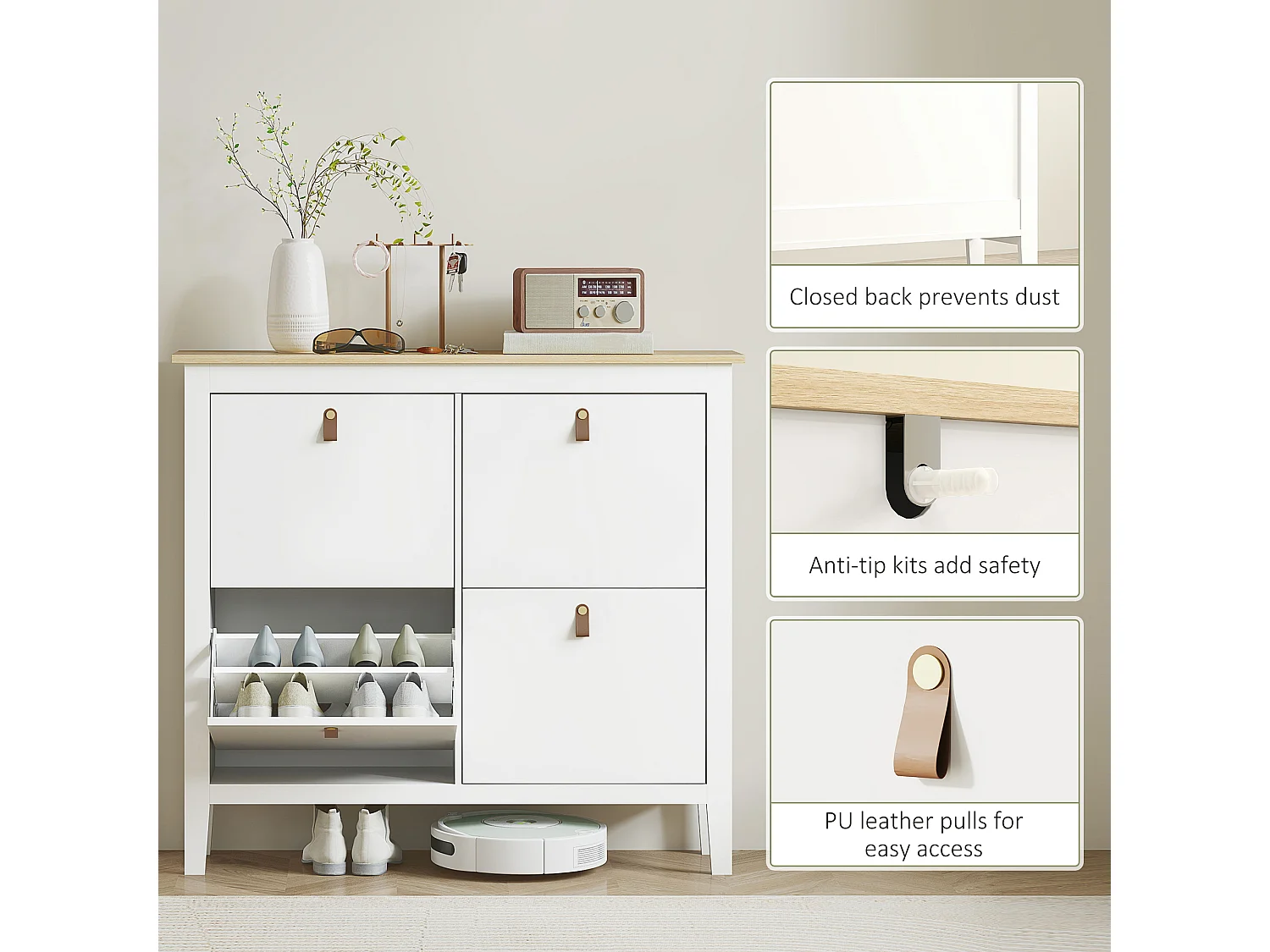 HOMCOM 4 Drawer Shoe Cabinet with Flip Doors for Hallway, Entryway, White