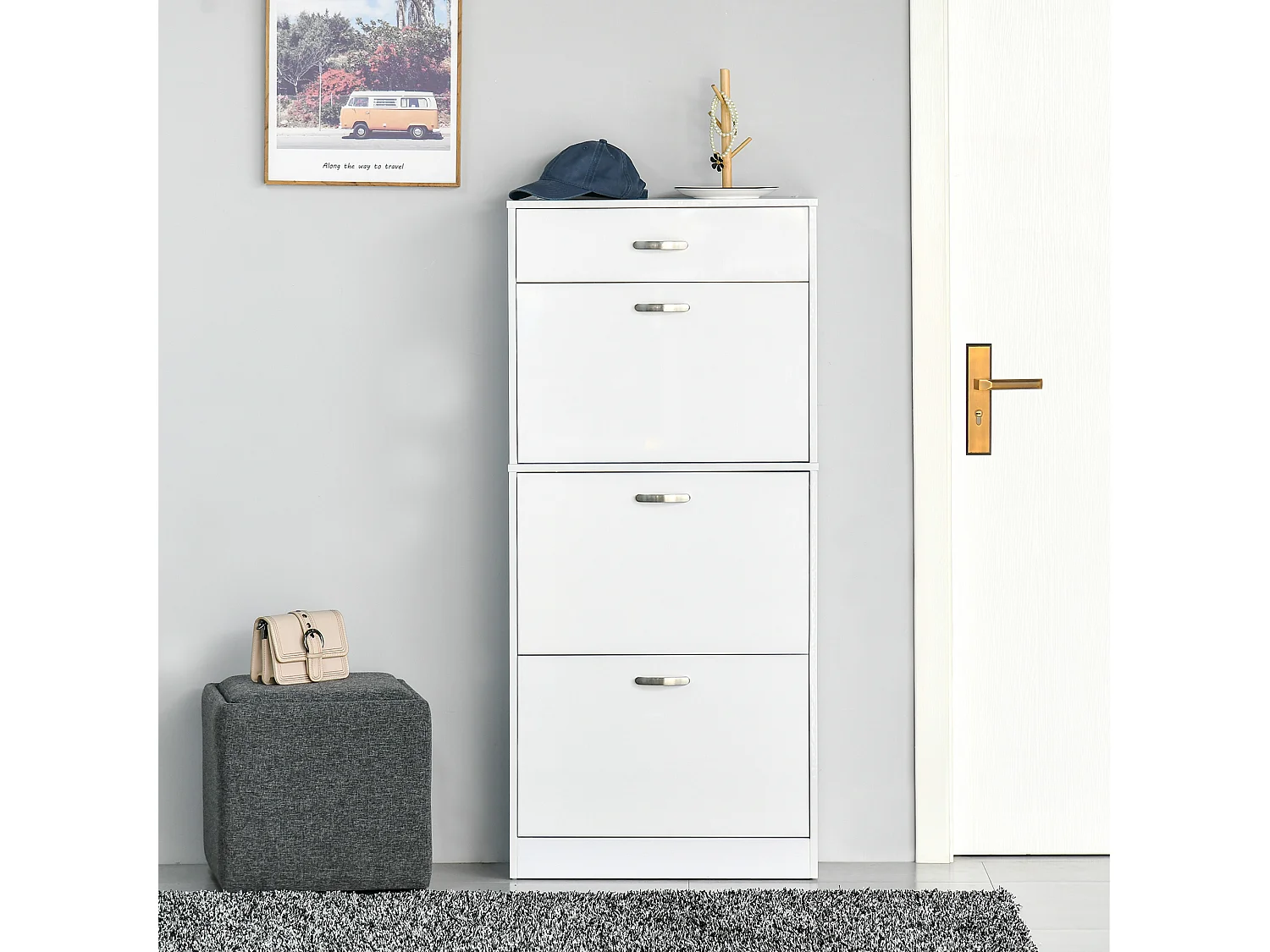 HOMCOM High Gloss Shoe Cabinet w/ 4 Drawers Shoe Storage Organizer for 18 Pairs