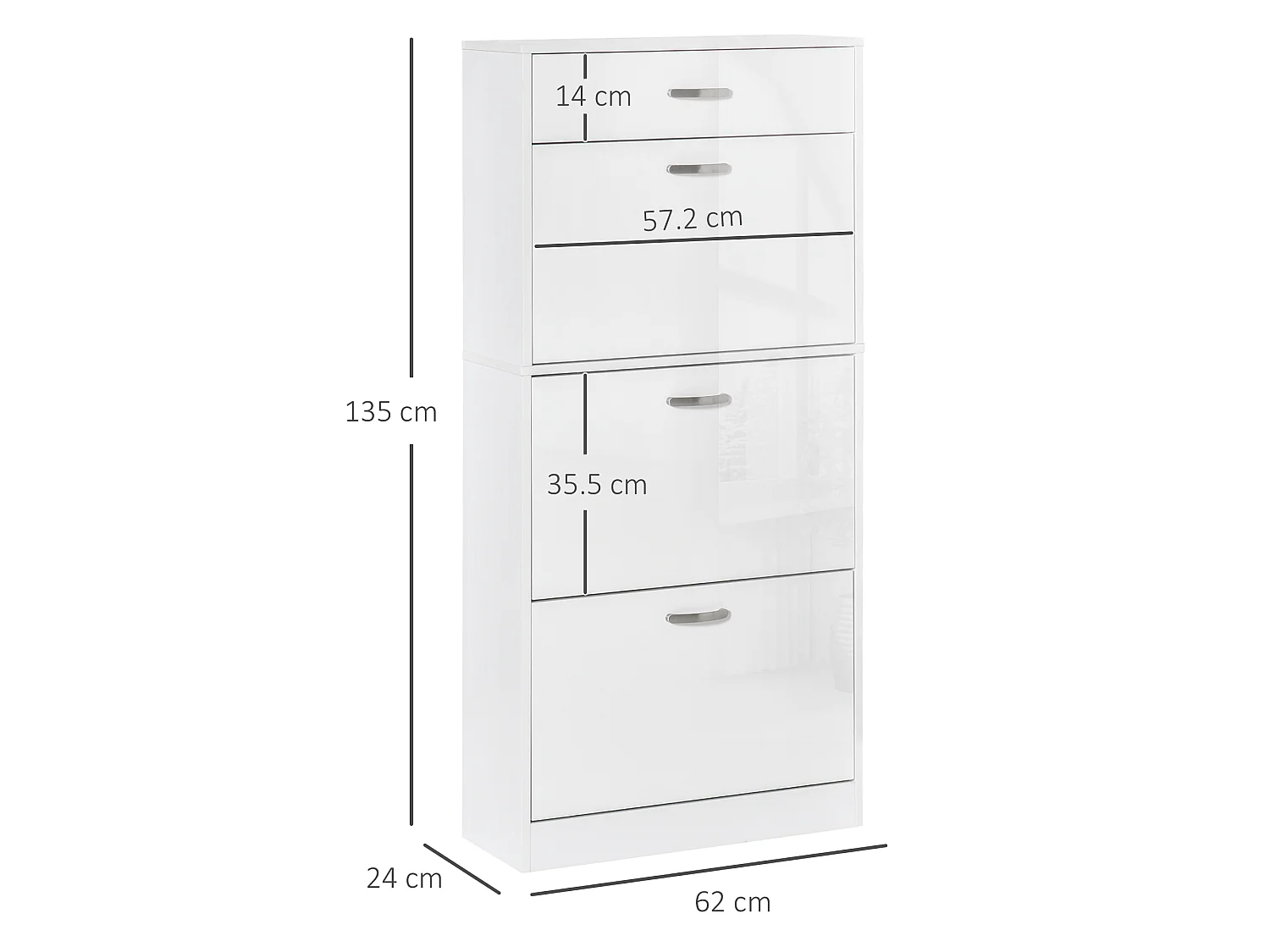 HOMCOM High Gloss Shoe Cabinet w/ 4 Drawers Shoe Storage Organizer for 18 Pairs