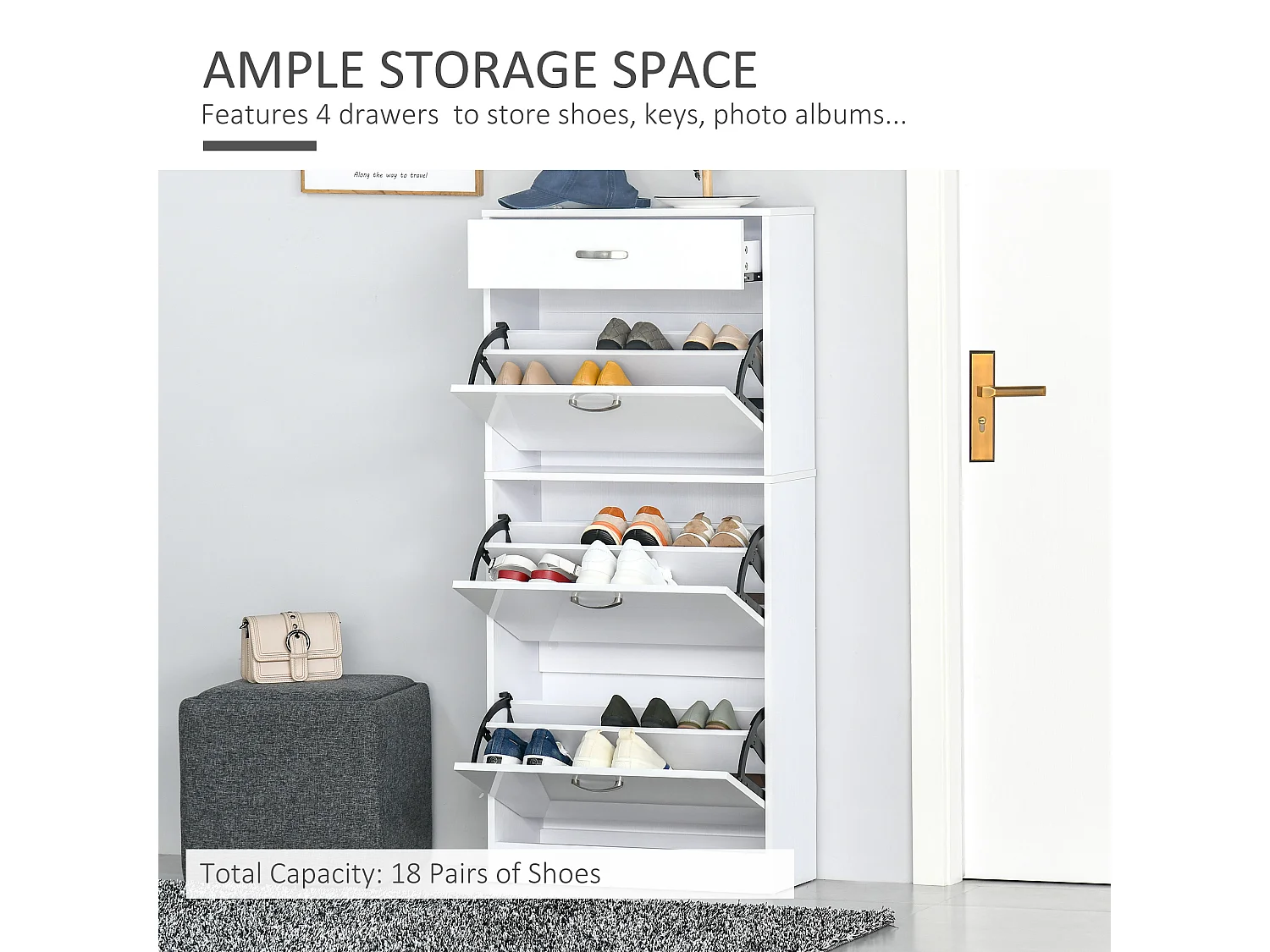 HOMCOM High Gloss Shoe Cabinet w/ 4 Drawers Shoe Storage Organizer for 18 Pairs