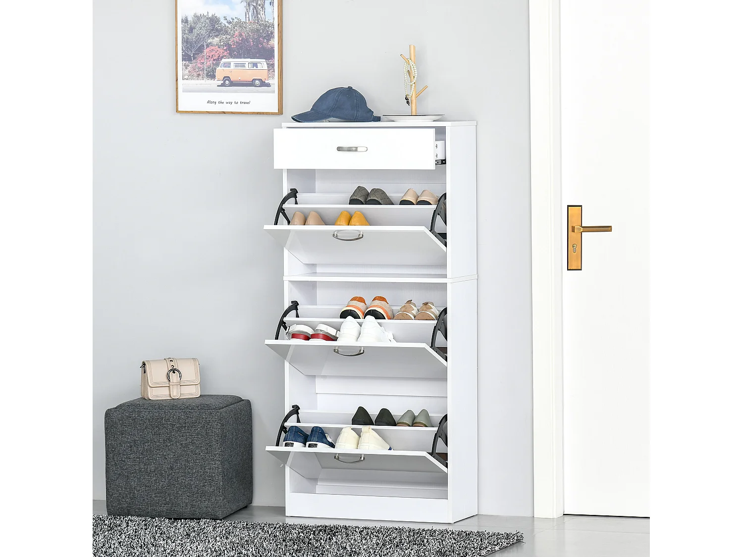 HOMCOM High Gloss Shoe Cabinet w/ 4 Drawers Shoe Storage Organizer for 18 Pairs