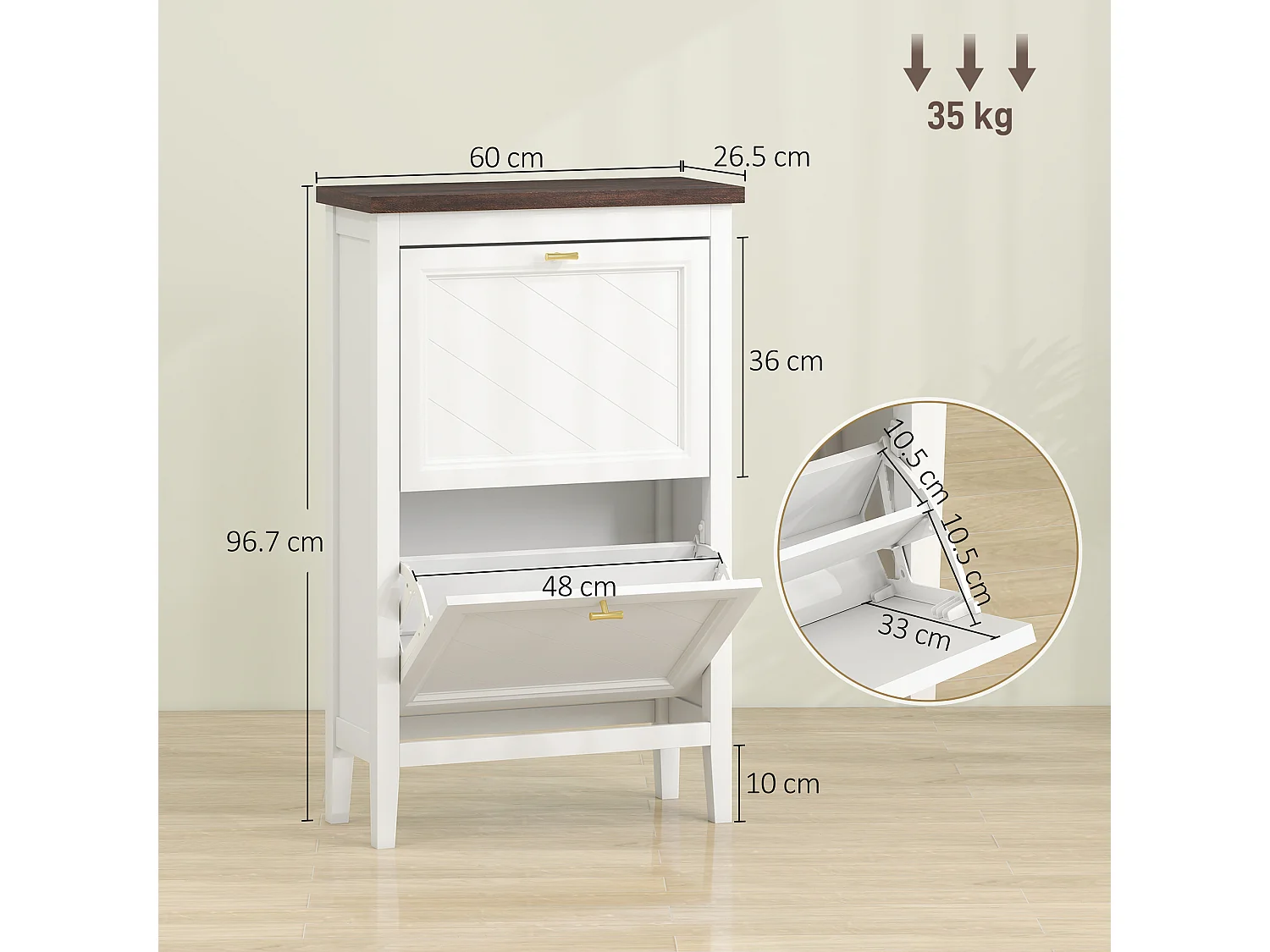 HOMCOM Shoe Cabinet with 2 Flip Drawers, Narrow Shoe Storage Cabinet, White