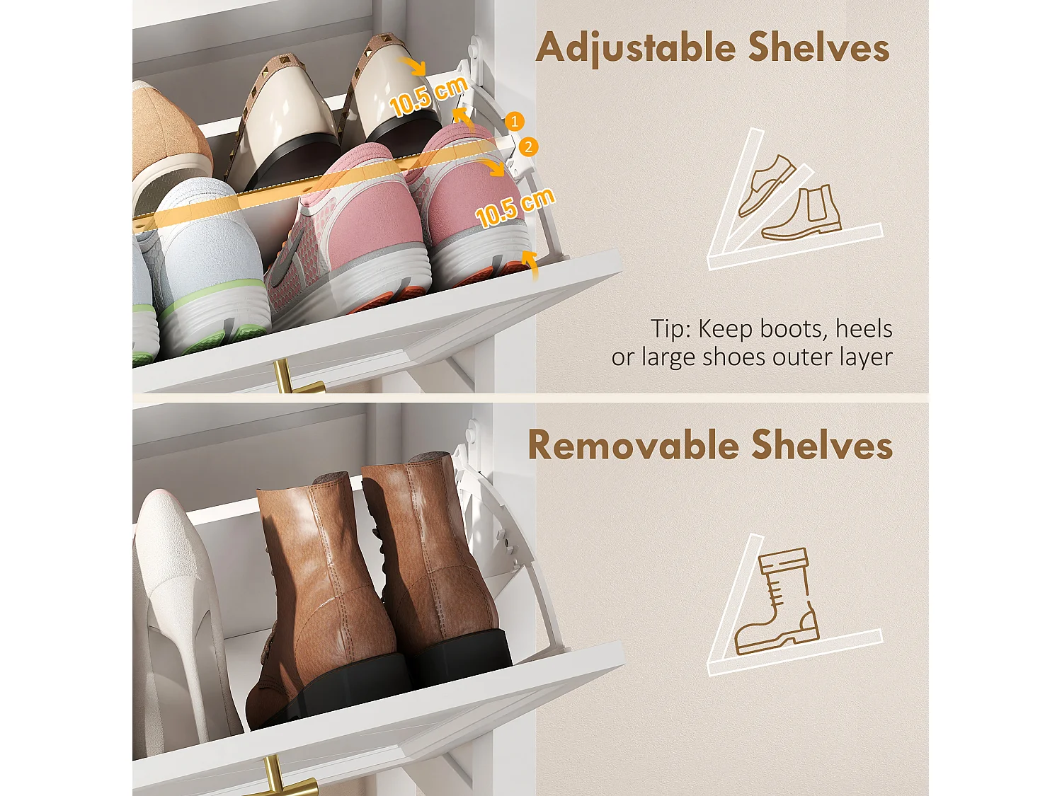 HOMCOM Shoe Cabinet with 2 Flip Drawers, Narrow Shoe Storage Cabinet, White