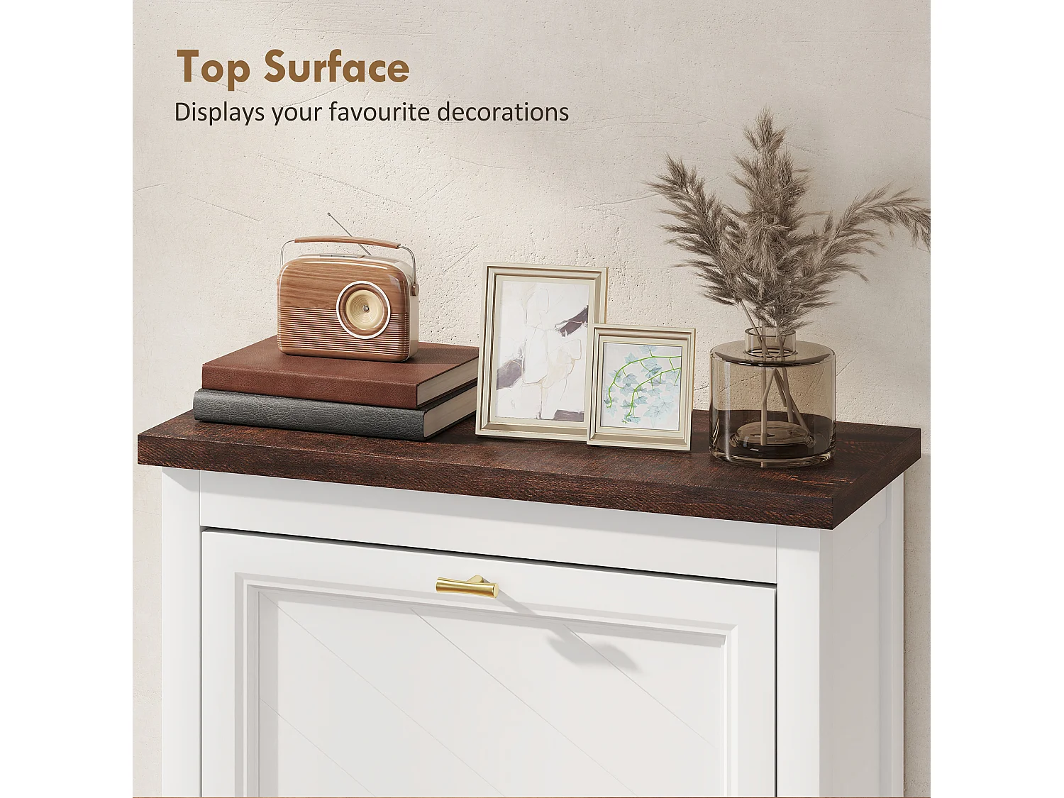 HOMCOM Shoe Cabinet with 2 Flip Drawers, Narrow Shoe Storage Cabinet, White