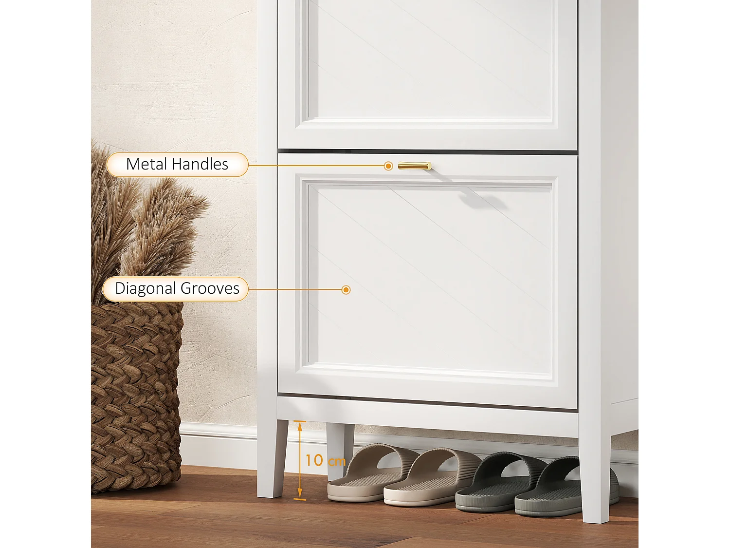 HOMCOM Shoe Cabinet with 2 Flip Drawers, Narrow Shoe Storage Cabinet, White
