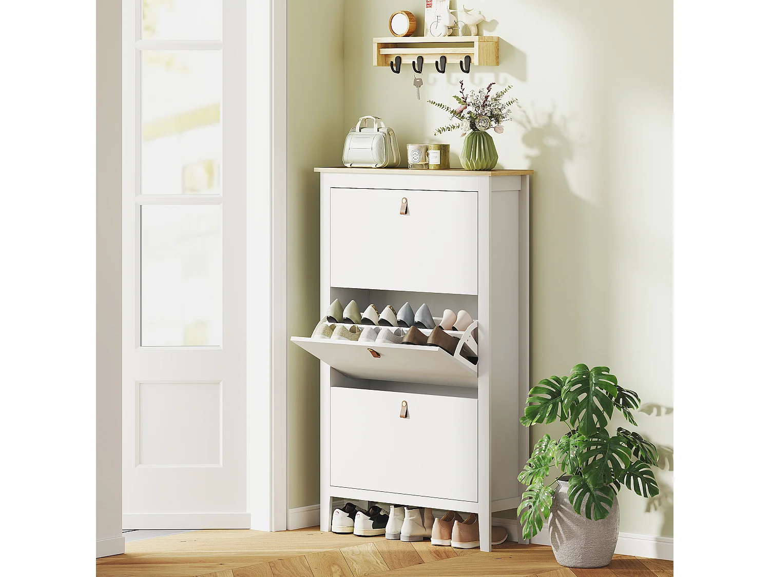 HOMCOM 3 Drawer Shoe Cabinet with Flip Doors for Hallway, Entryway, White