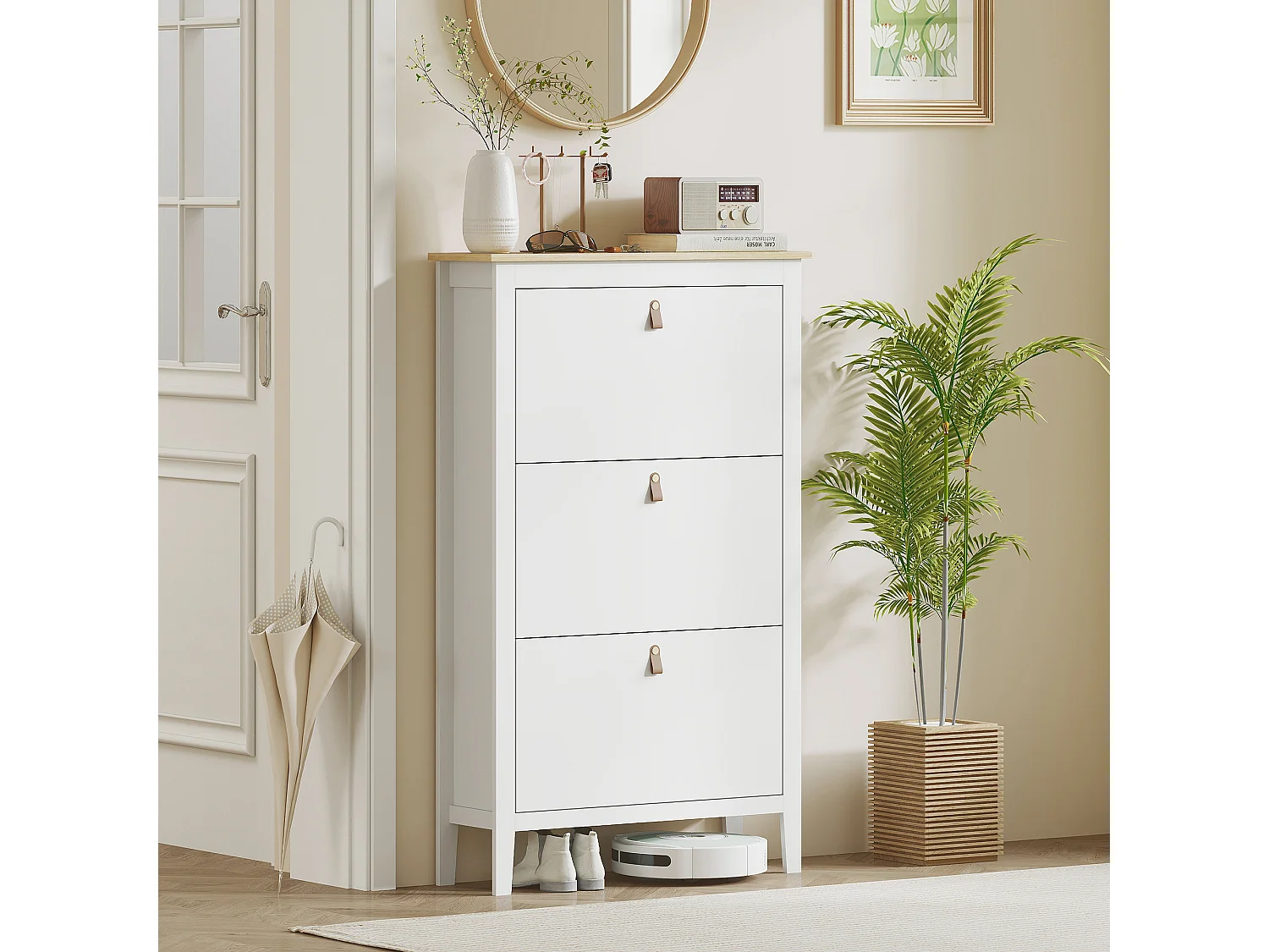 HOMCOM 3 Drawer Shoe Cabinet with Flip Doors for Hallway, Entryway, White