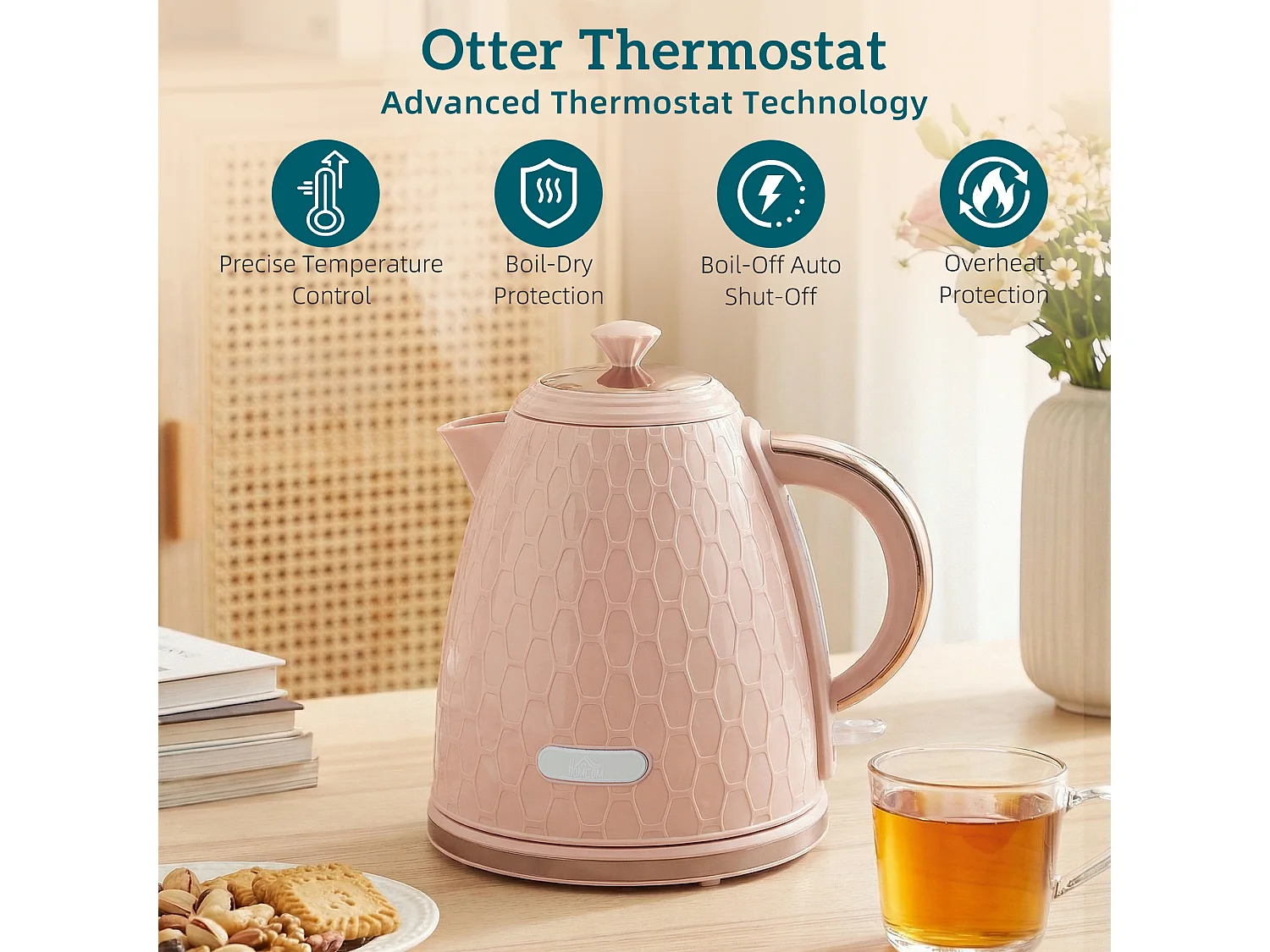 HOMCOM Kettle and Toaster Set 1.7L Kettle & 2 Slice Toaster Set, Light Pink