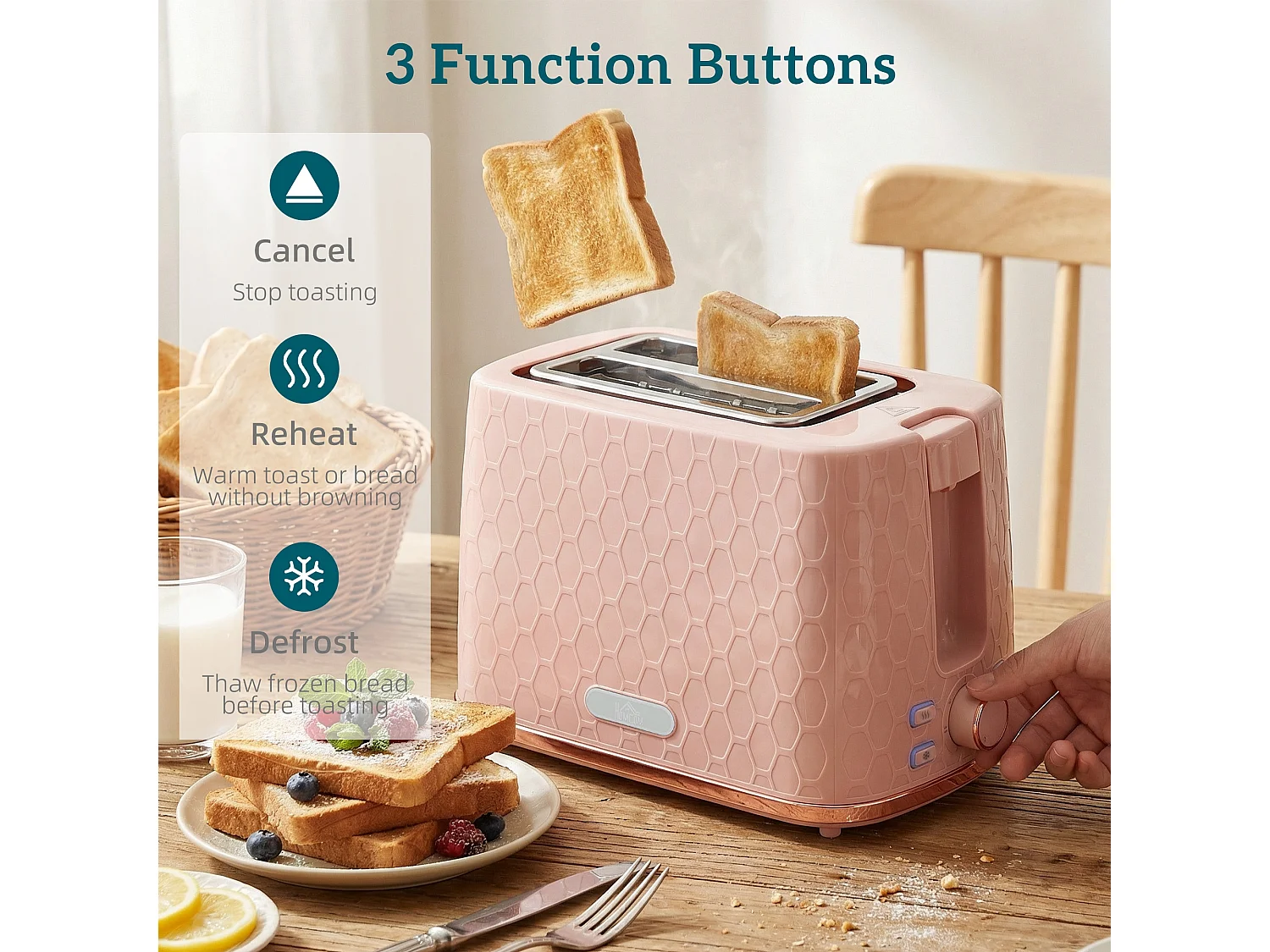 HOMCOM Kettle and Toaster Set 1.7L Kettle & 2 Slice Toaster Set, Light Pink