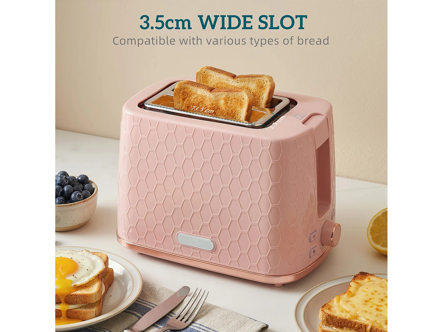 HOMCOM Kettle and Toaster Set 1.7L Kettle & 2 Slice Toaster Set, Light Pink