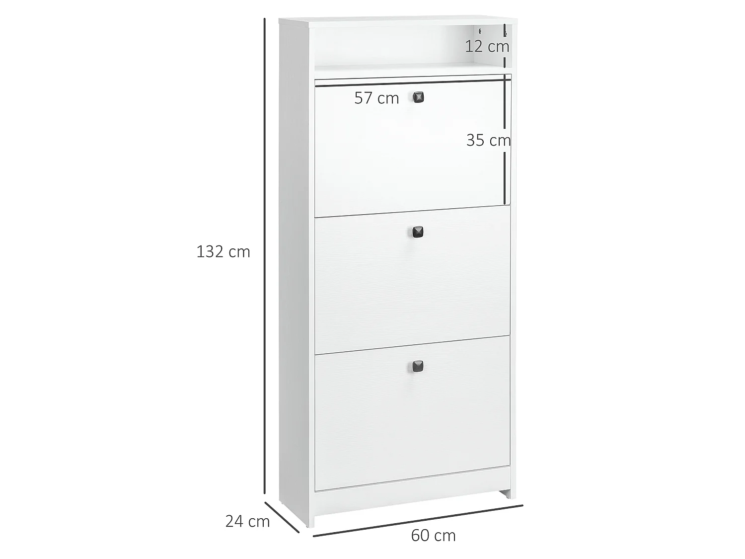 HOMCOM Shoe Storage Cabinet Footwear Organiser Space-saving w/ 3 Drawers -White