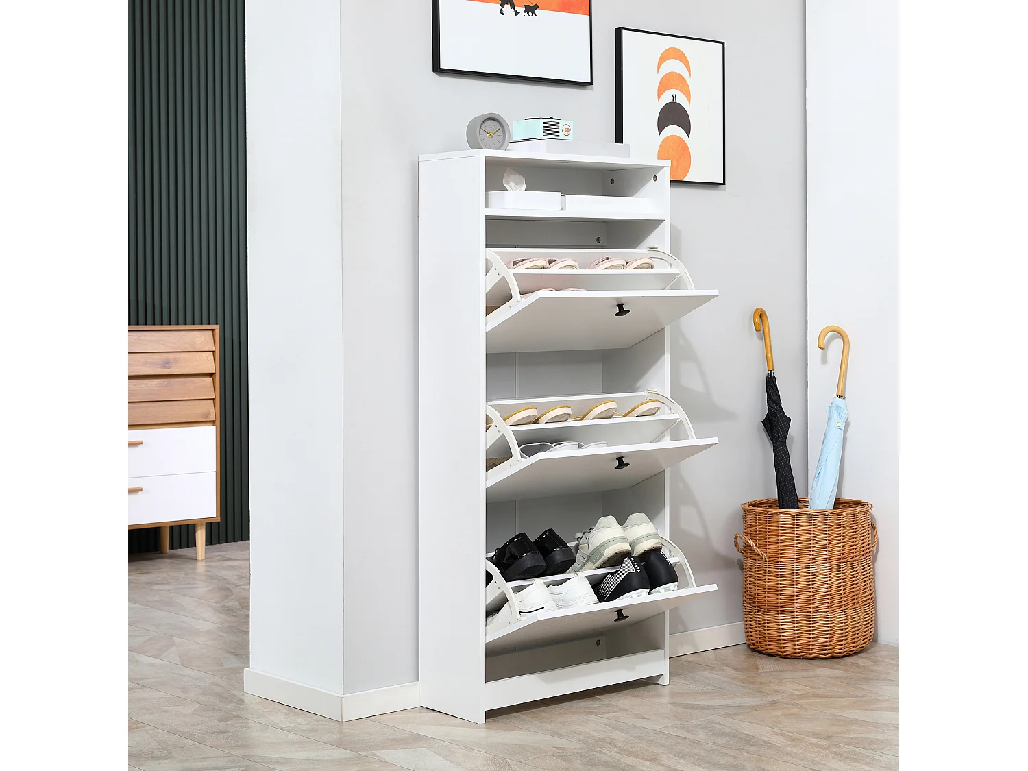 HOMCOM Shoe Storage Cabinet Footwear Organiser Space-saving w/ 3 Drawers -White