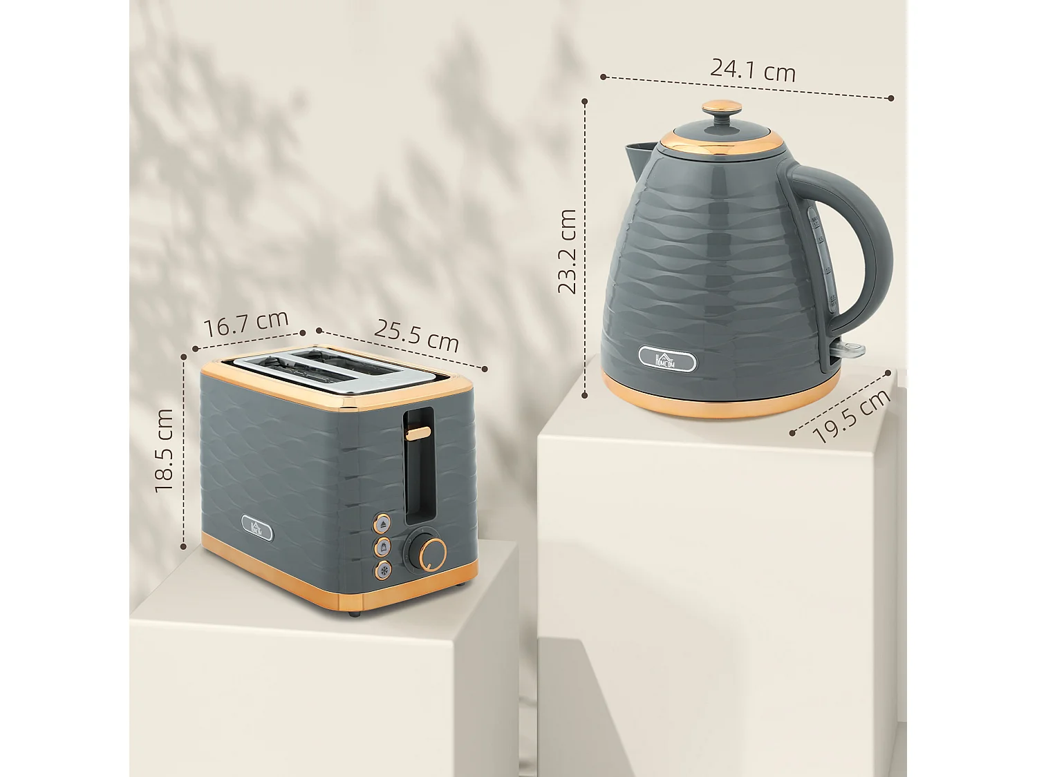 HOMCOM Kettle and Toaster Set 1.7L Rapid Boil Kettle & 2 Slice Toaster Grey