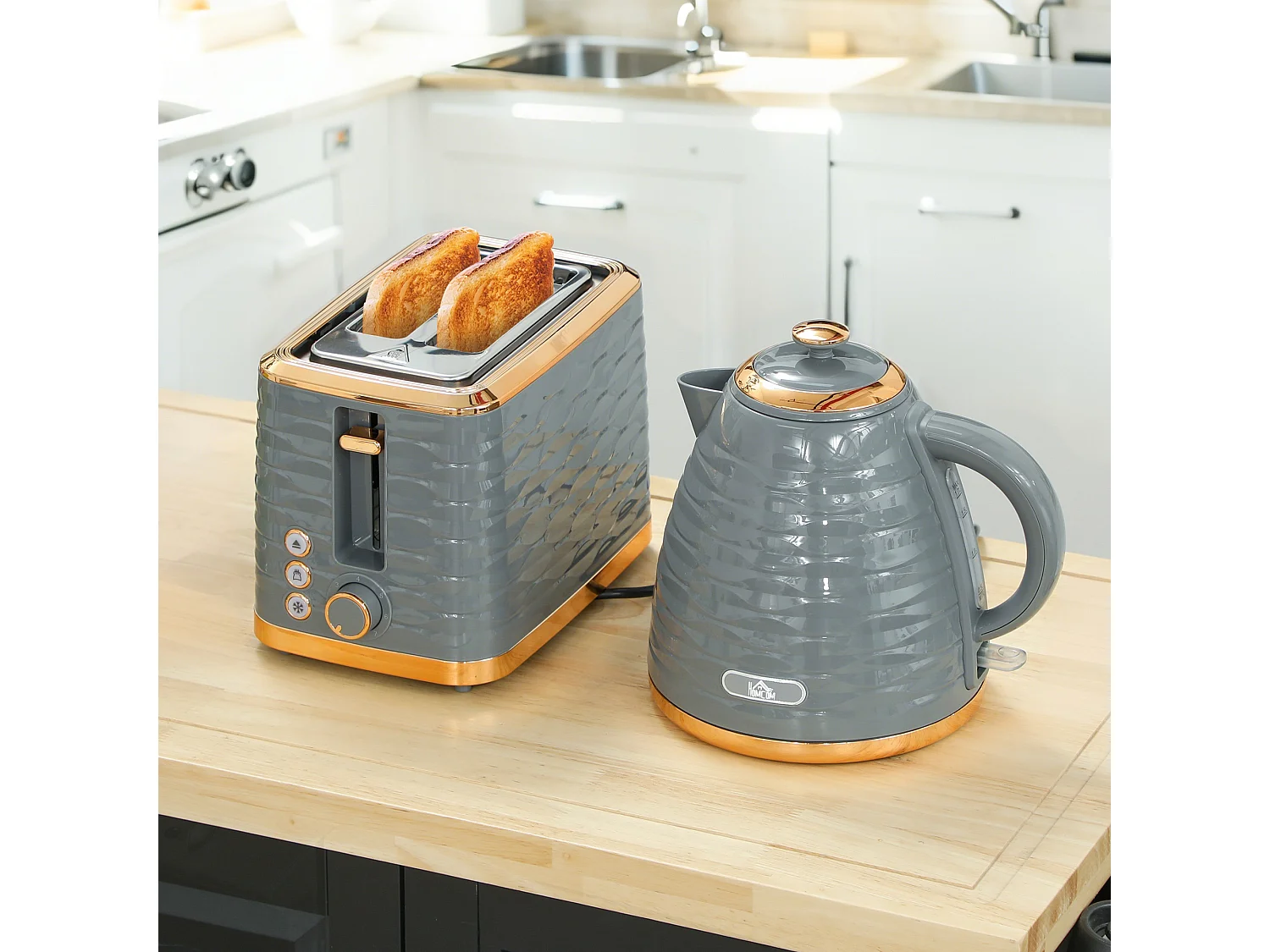 HOMCOM Kettle and Toaster Set 1.7L Rapid Boil Kettle & 2 Slice Toaster Grey