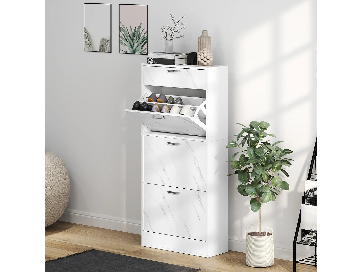 HOMCOM Shoe Cabinet w/ 4 Drawers Shoe Storage Organiser for 18 Pairs Black