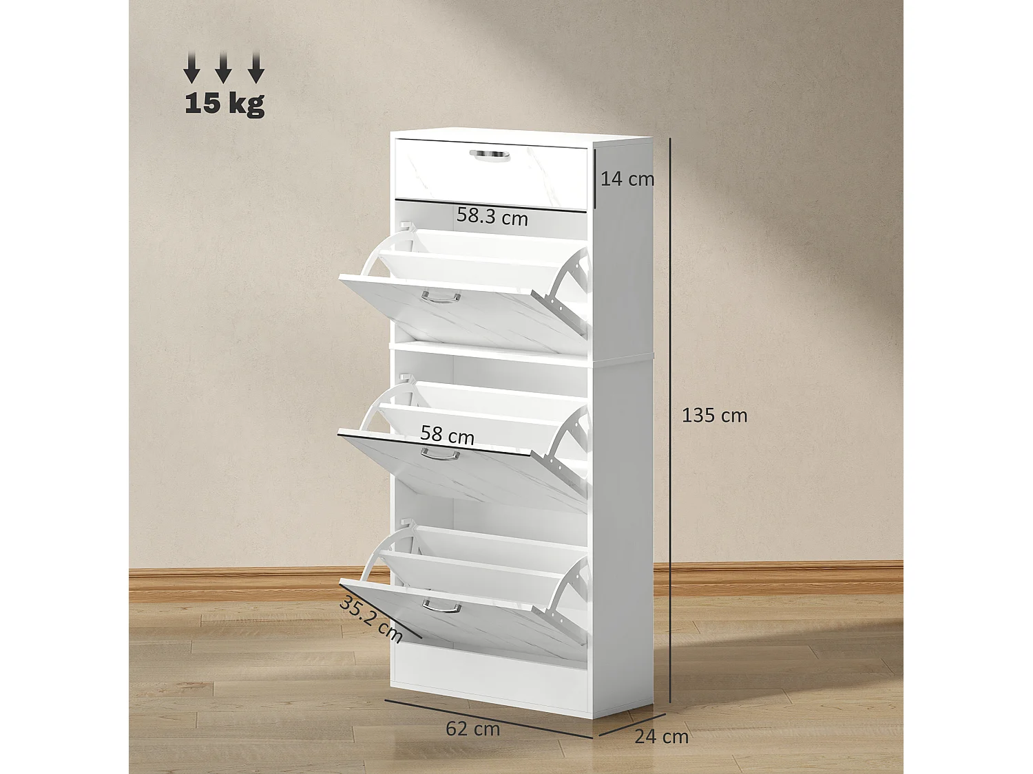 HOMCOM Shoe Cabinet w/ 4 Drawers Shoe Storage Organiser for 18 Pairs Black