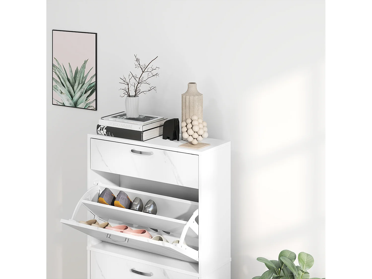 HOMCOM Shoe Cabinet w/ 4 Drawers Shoe Storage Organiser for 18 Pairs Black