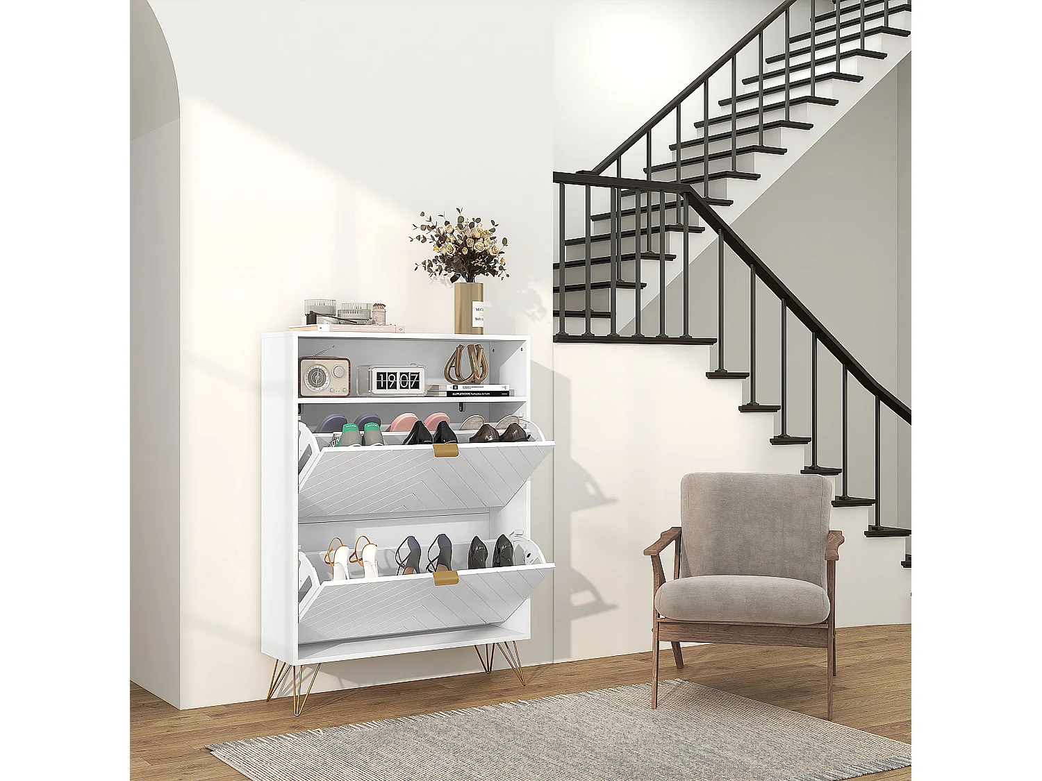 HOMCOM Narrow Shoe Storage Cabinet with 2 Flip Drawers for 12 Pairs of Shoes