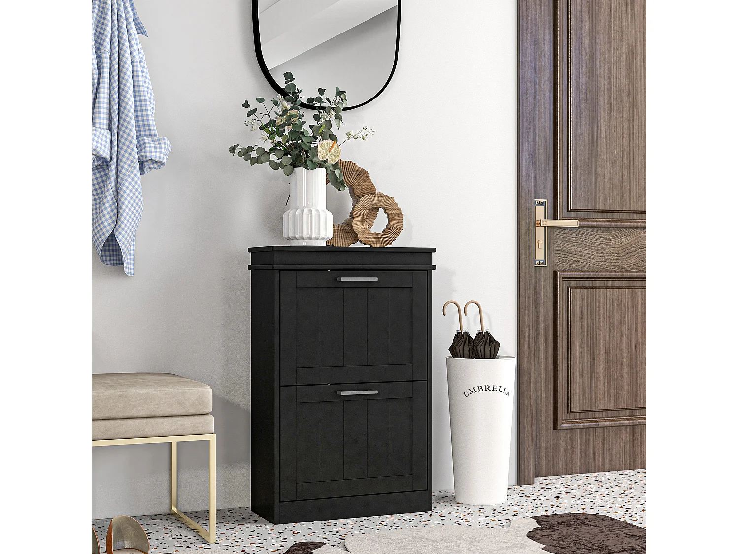 HOMCOM Slim Shoe Storage Cabinet with 2 Flip Drawers for Entryway, Black