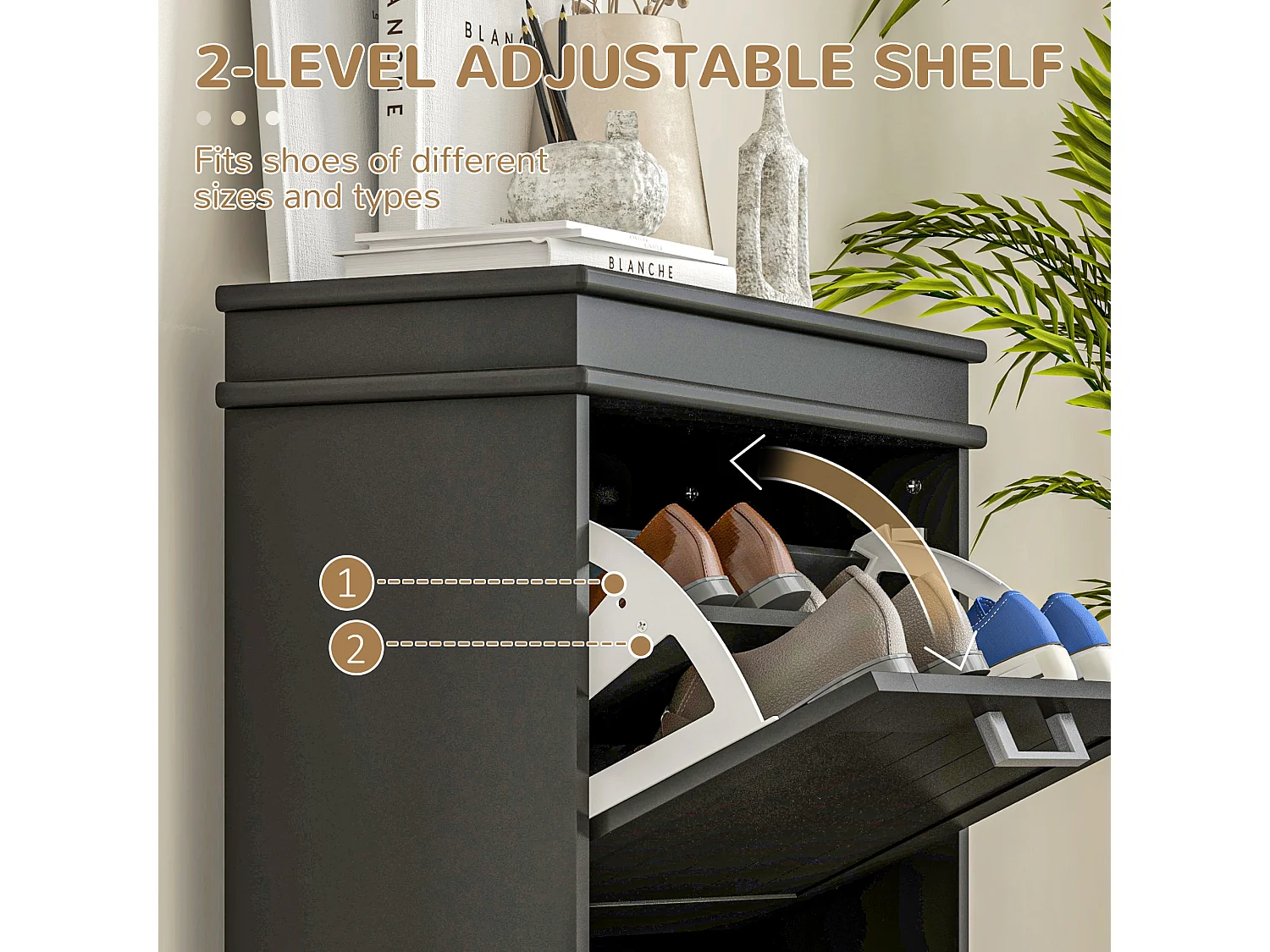 HOMCOM Slim Shoe Storage Cabinet with 2 Flip Drawers for Entryway, Black