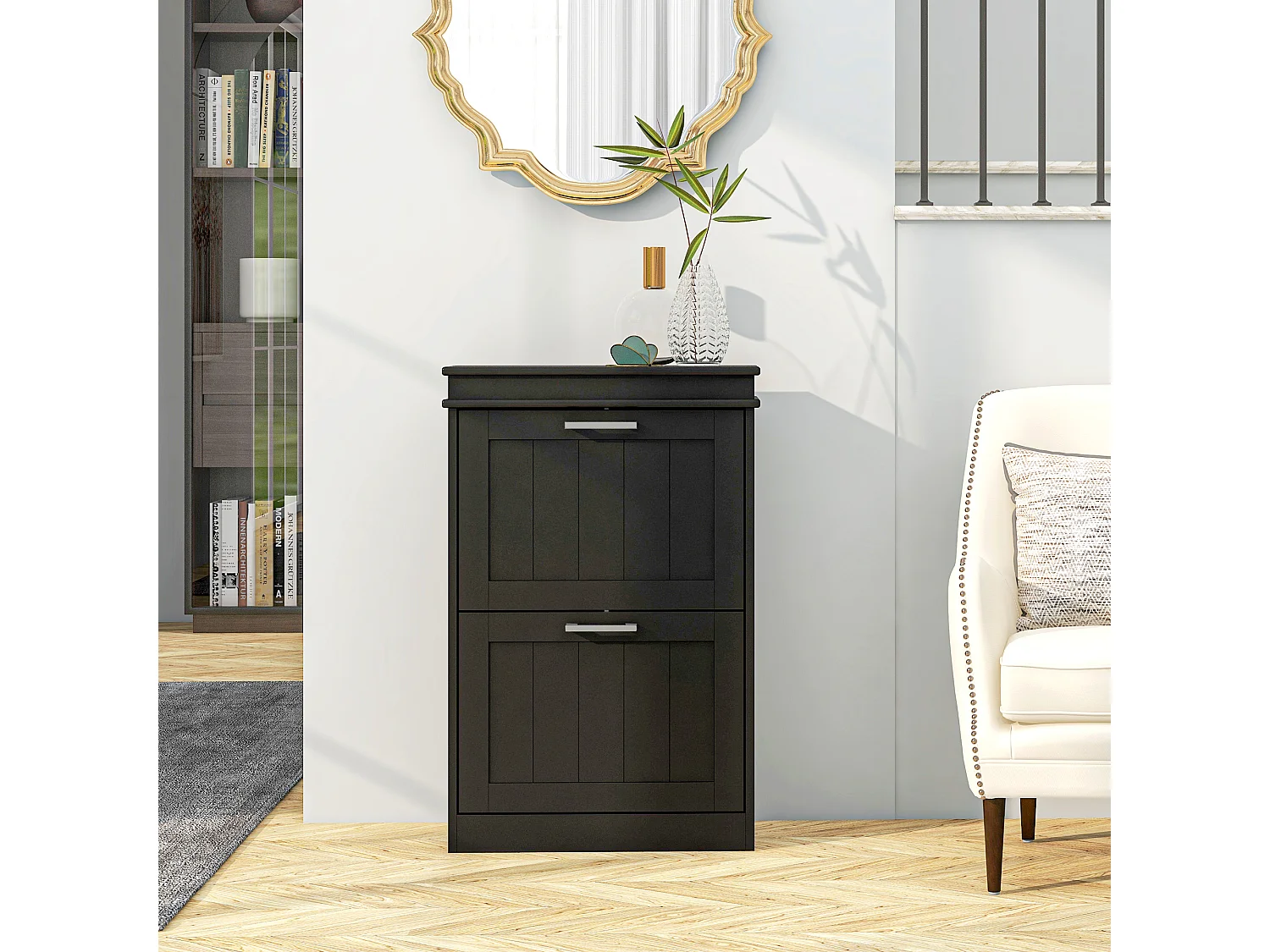 HOMCOM Slim Shoe Storage Cabinet with 2 Flip Drawers for Entryway, Black