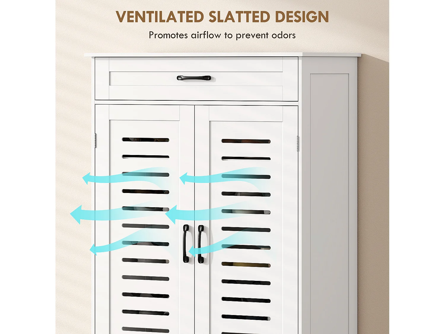 HOMCOM Modern Shoe Storage Cabinet with Louvered Doors and Drawer, White