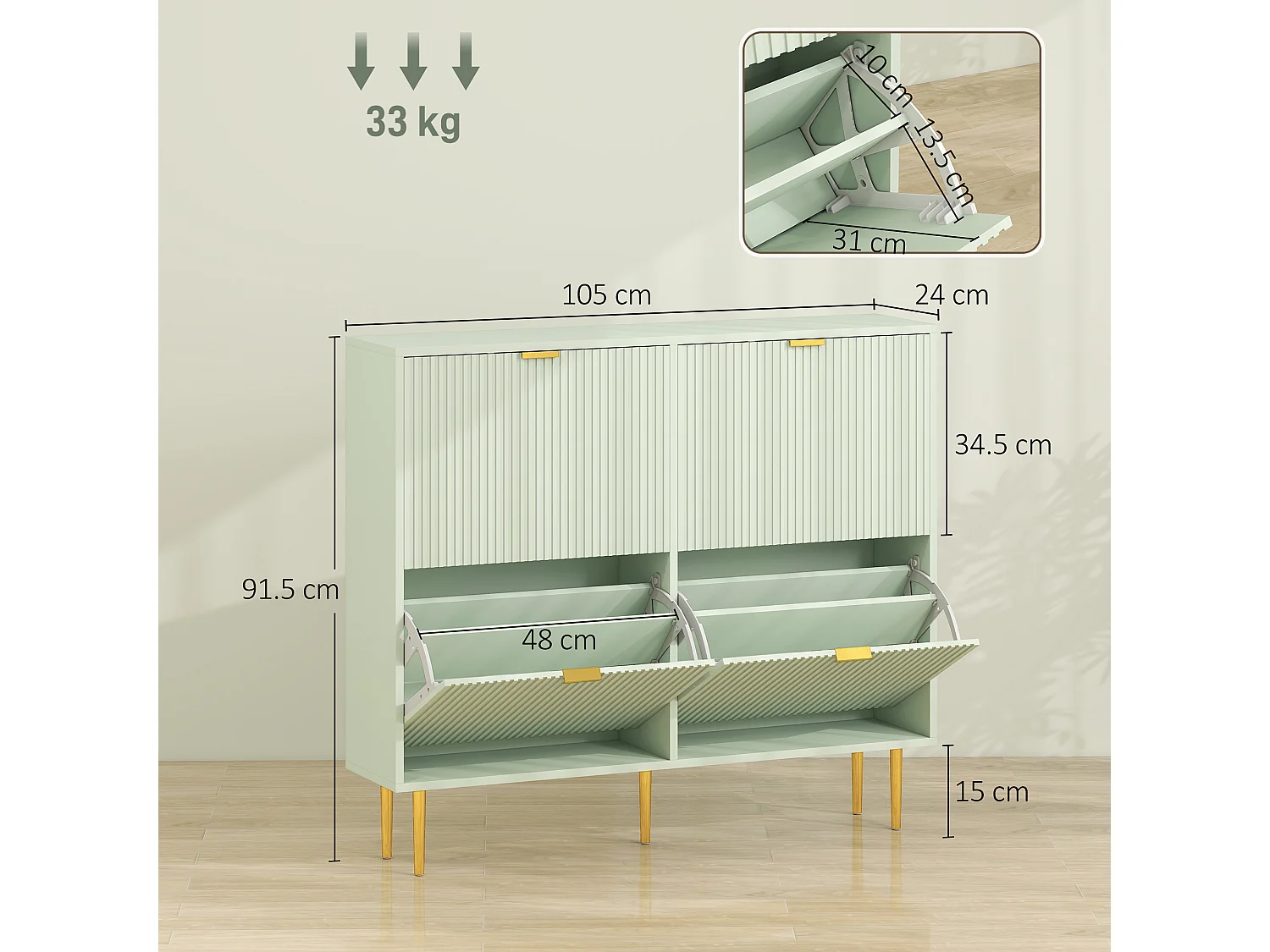 HOMCOM Slim Shoe Storage Cabinet with 4 Flip Drawers for Hallway, Light Green