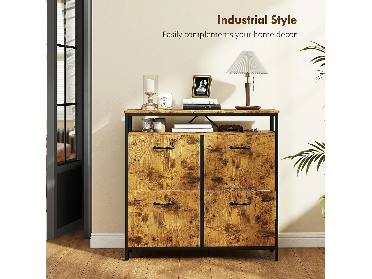 HOMCOM Shoe Cabinet with 4 Flip Drawers, Holds 12-20 Pairs, Rustic Brown
