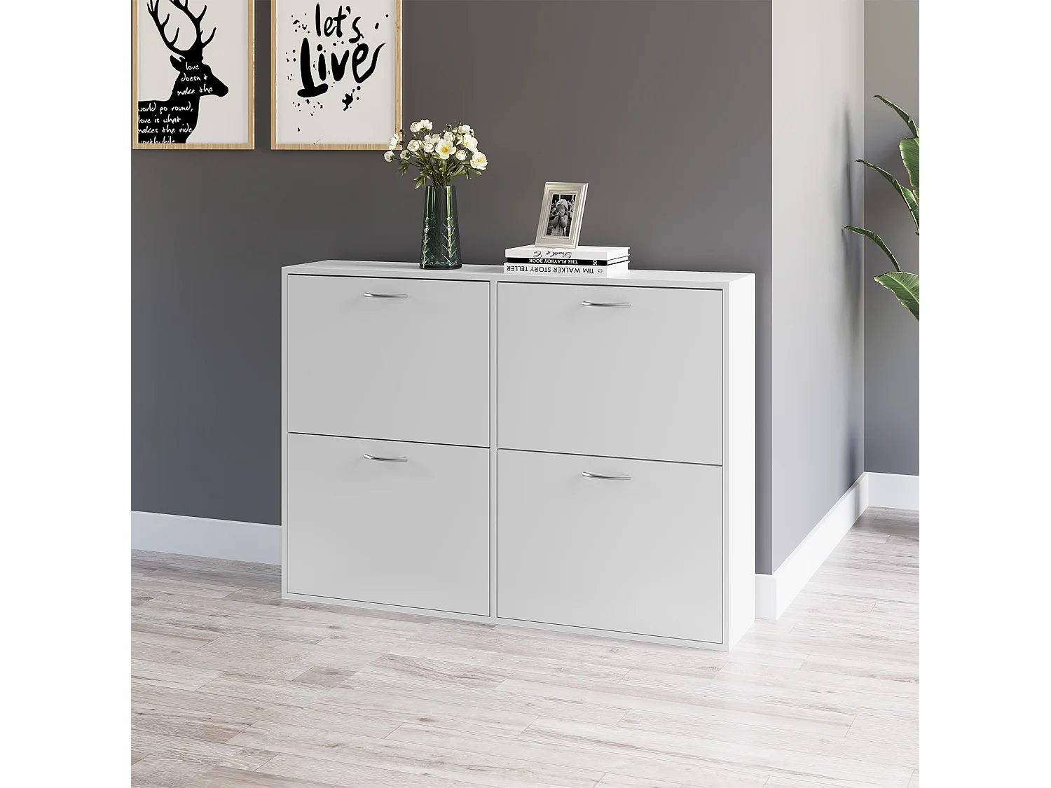 HOMCOM Wooden Shoes Cabinet Multi Flip Down Shelf Drawer Organizer - White