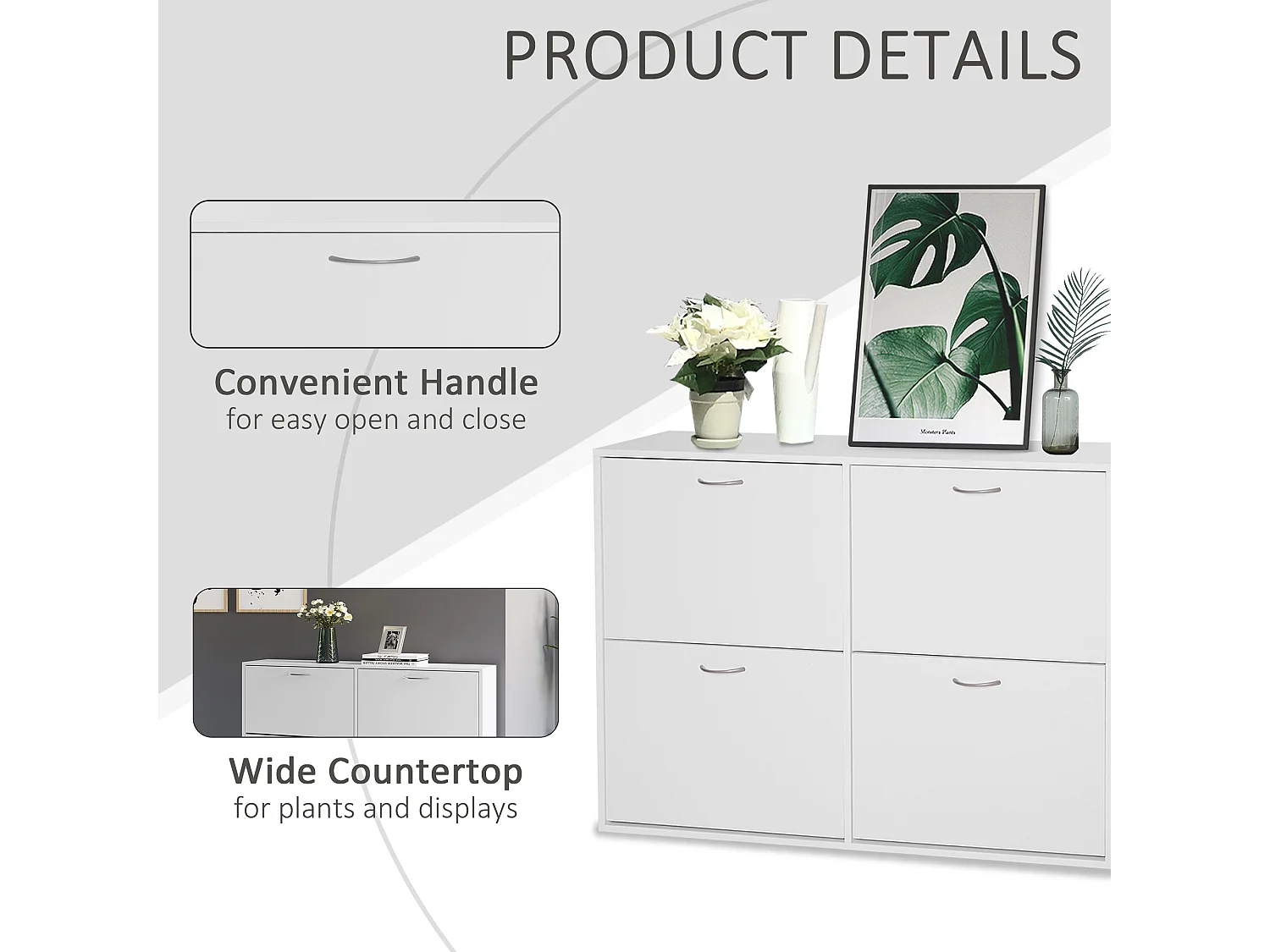 HOMCOM Wooden Shoes Cabinet Multi Flip Down Shelf Drawer Organizer - White