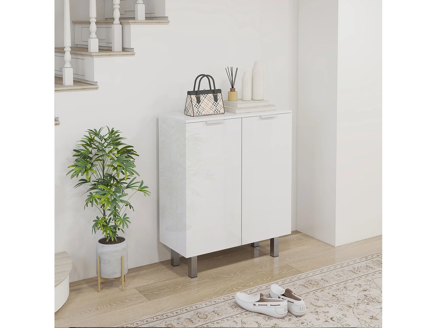 HOMCOM Shoe Storage Cabinet with Soft-Close Hinges & Adjust Shelves, High Gloss