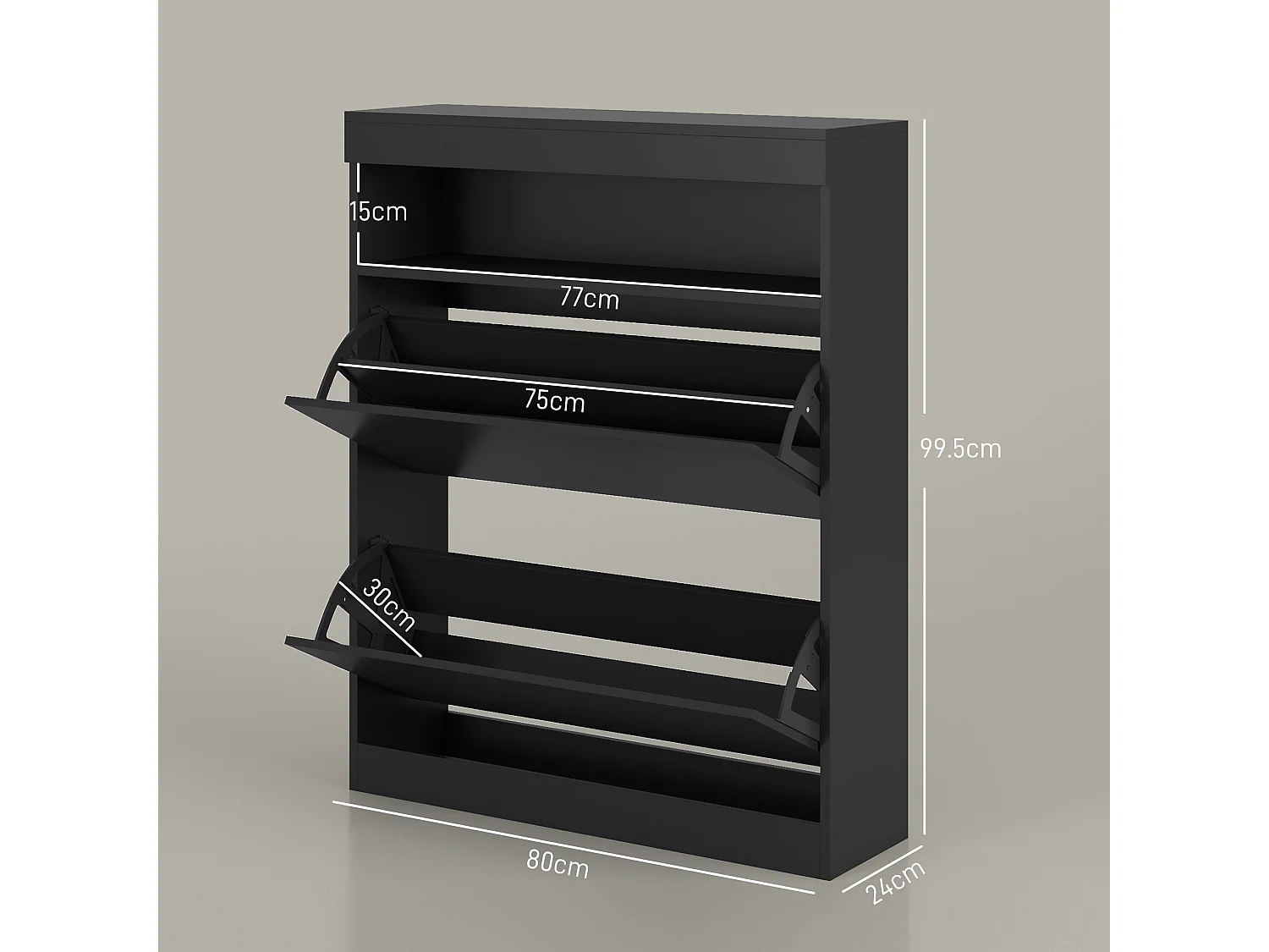 HOMCOM Wall Mounted or Freestanding Shoe Cabinet with 2 Flip Drawers, Black