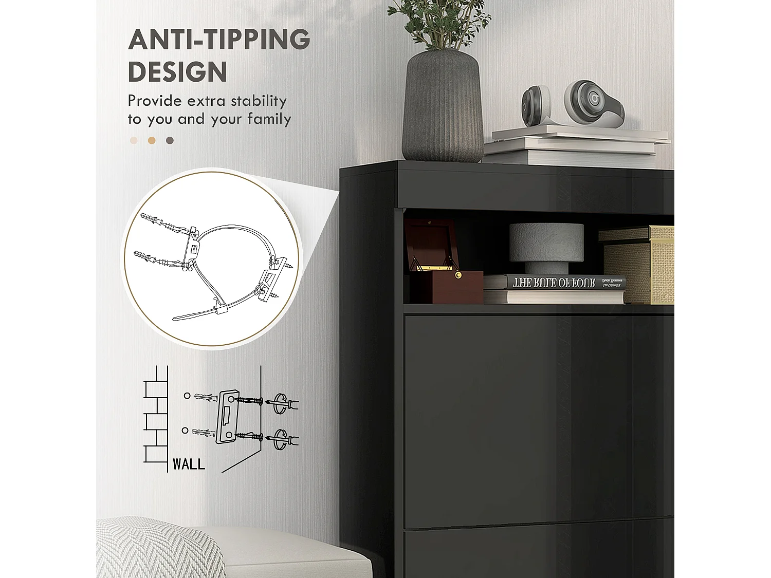 HOMCOM Wall Mounted or Freestanding Shoe Cabinet with 2 Flip Drawers, Black